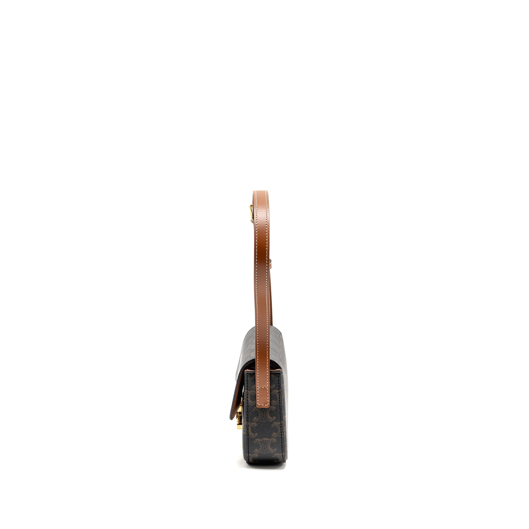 CELINE TRIOMPHE SHOULDER BAG CLAUDE CANVAS TAN GHW