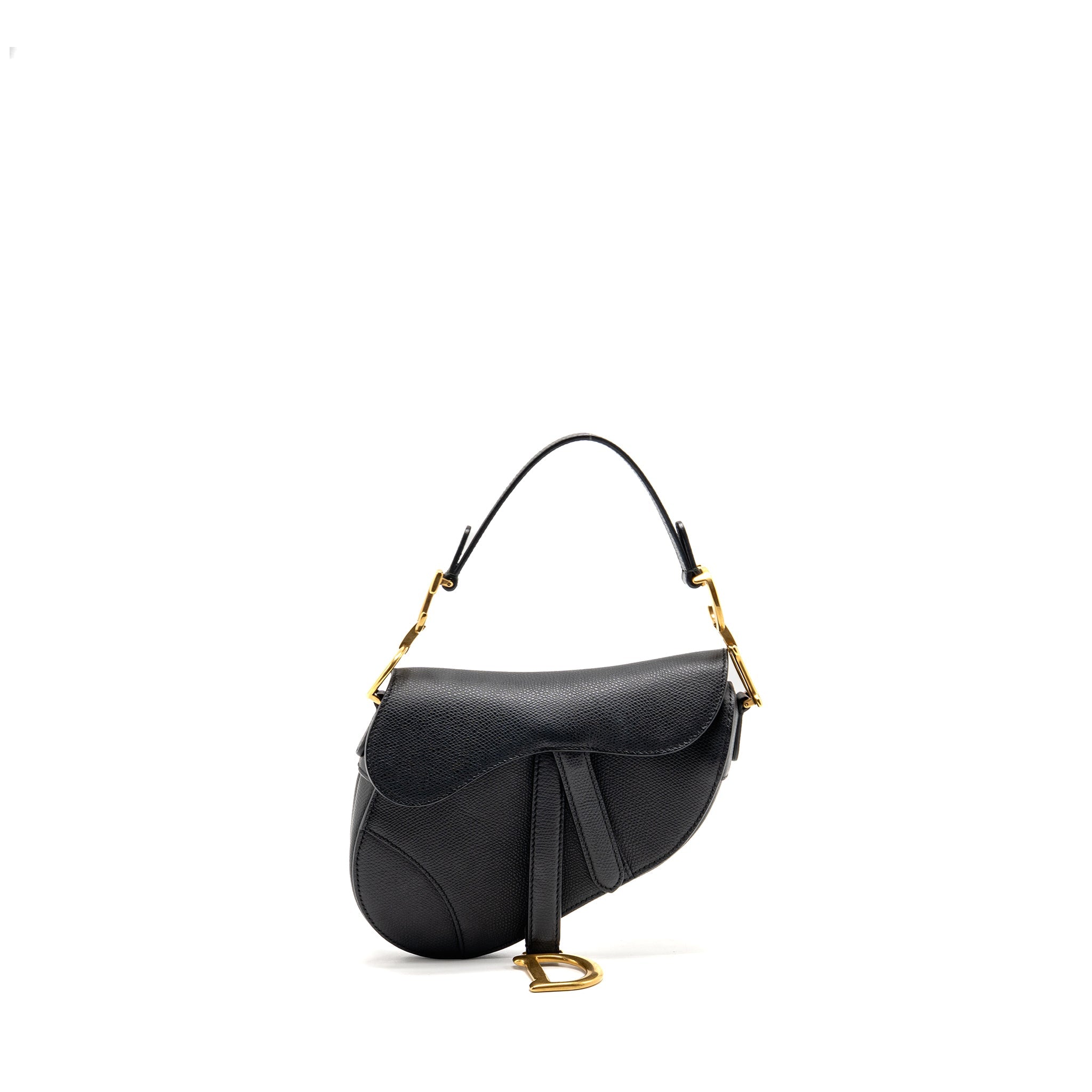 DIOR MINI SADDLE GRAINED CALFSKIN BLACK GHW