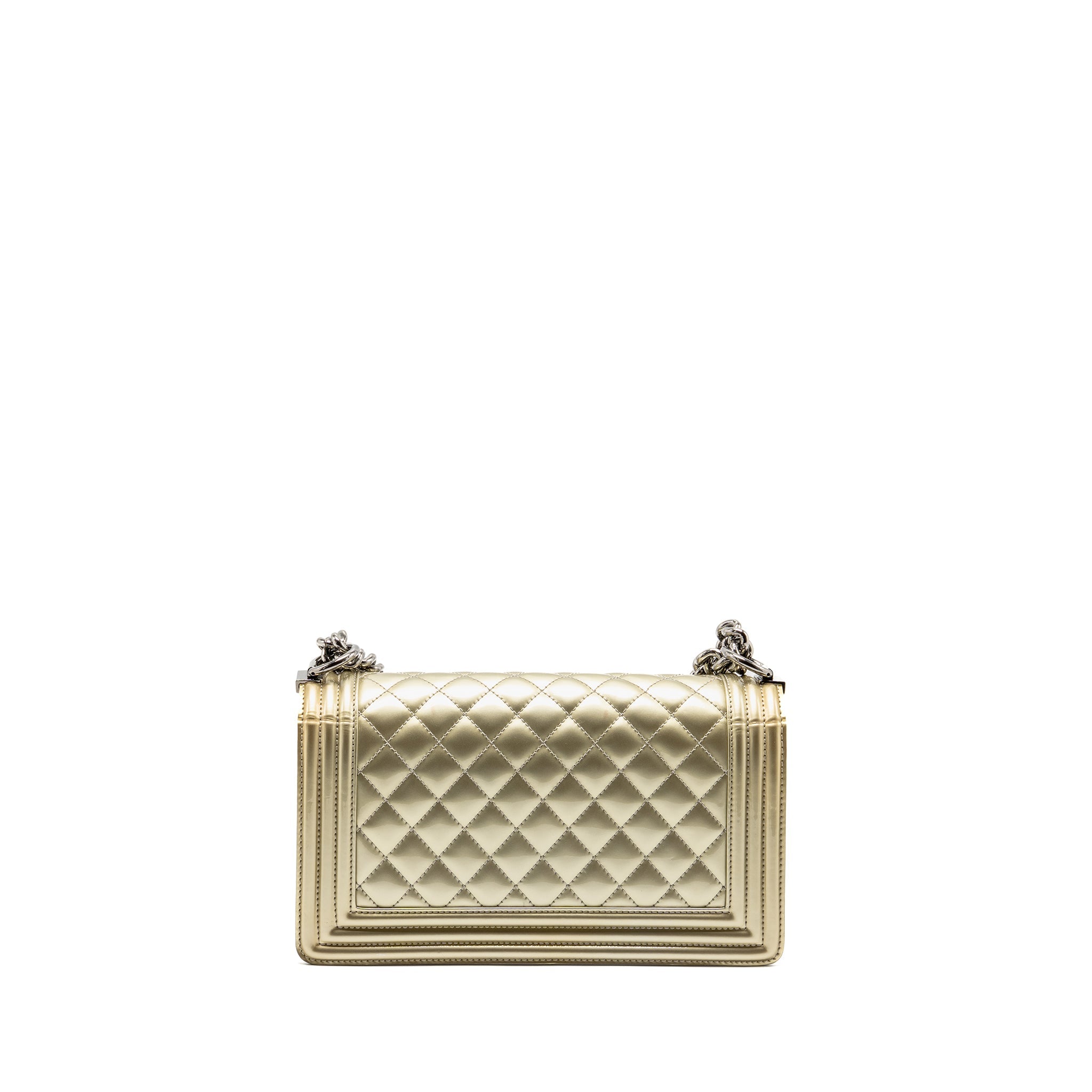CHANEL MEDIUM BOY BAG METALLIC PATENT CALFSKIN/METALLIC LAMBSKIN GOLD/SILVER SHW