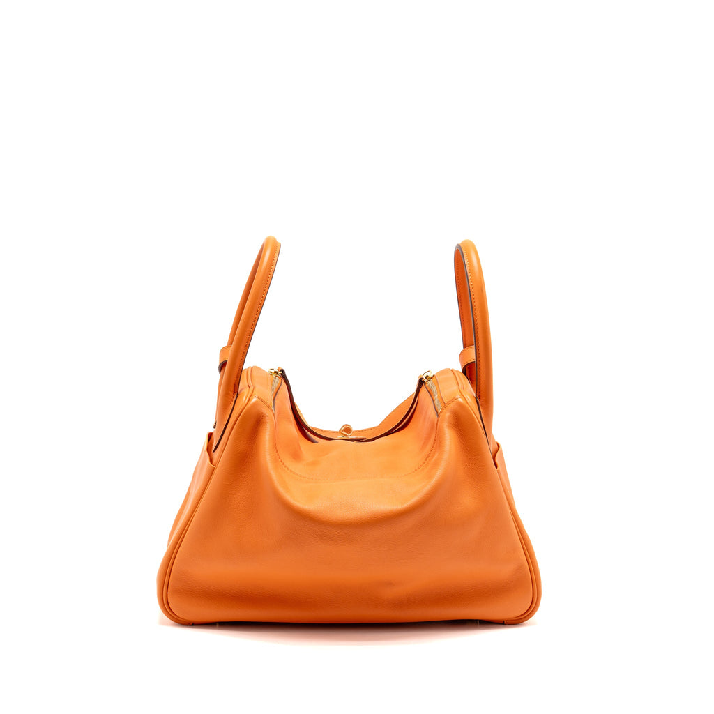 HERMES LINDY 30 SWIFT LEATHER ORANGE / RED LGHW