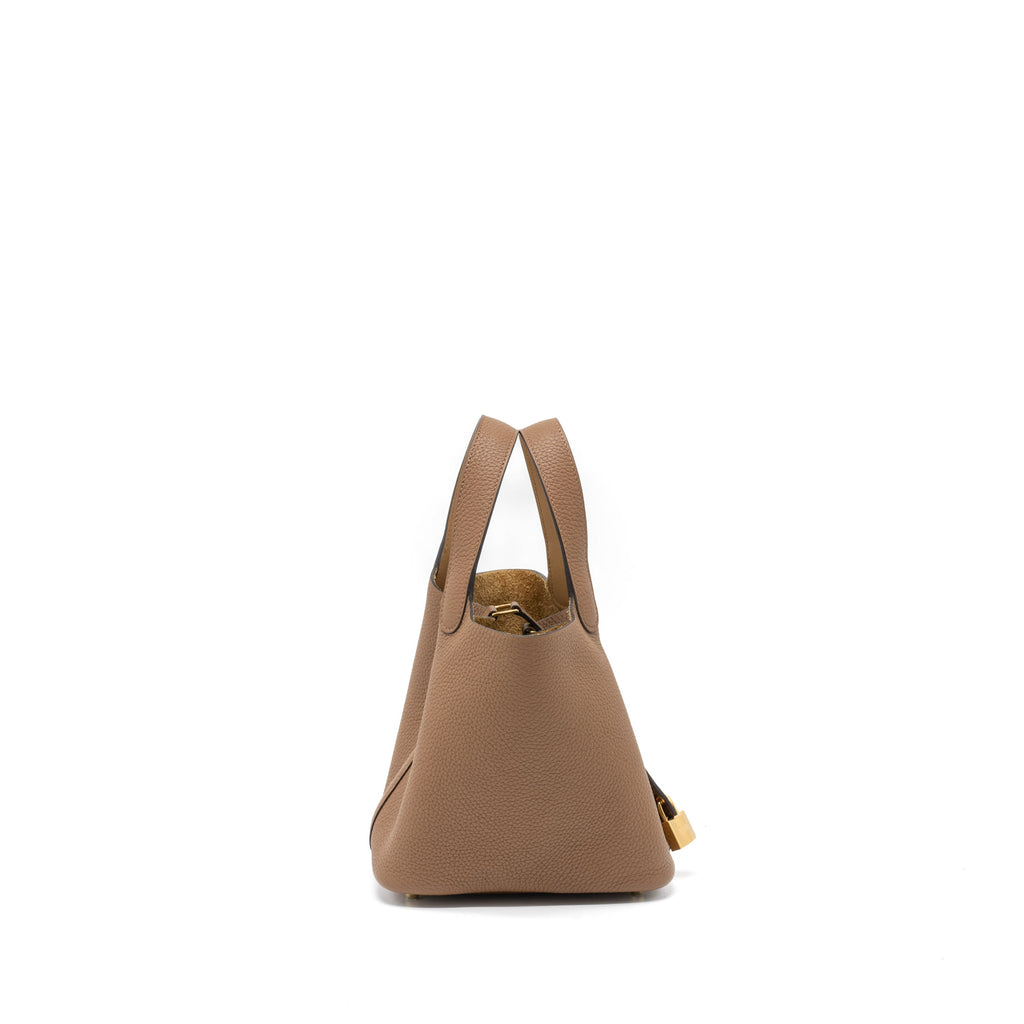 HERMES PICOTIN 18 LOCK BAG CLEMENCE/SWIFT ALEZAN/BISCUIT GHW