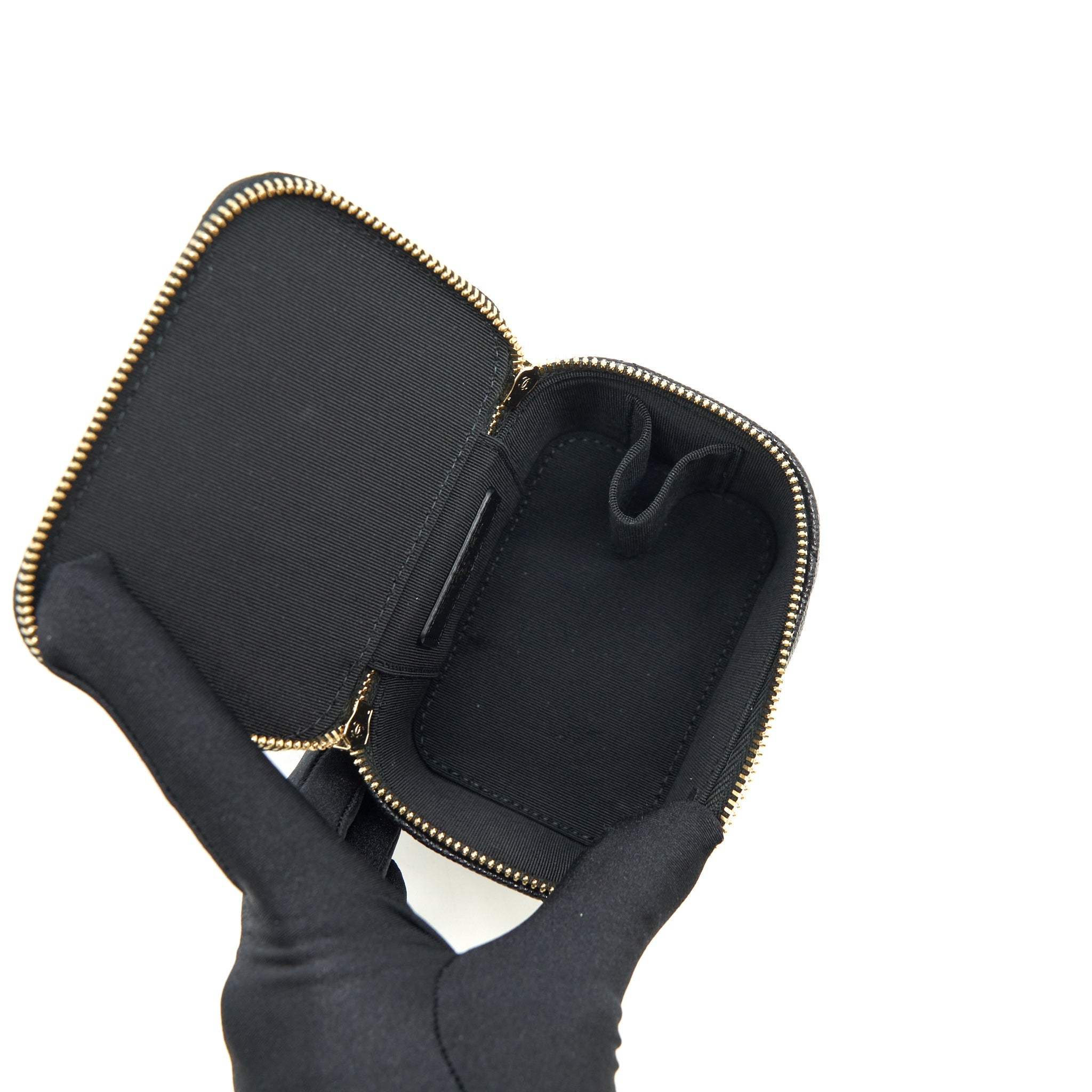 CHANEL SMALL VANITY CLUTCH WITH CHAIN CC PEARL CAVIAR BLACK LGHW
