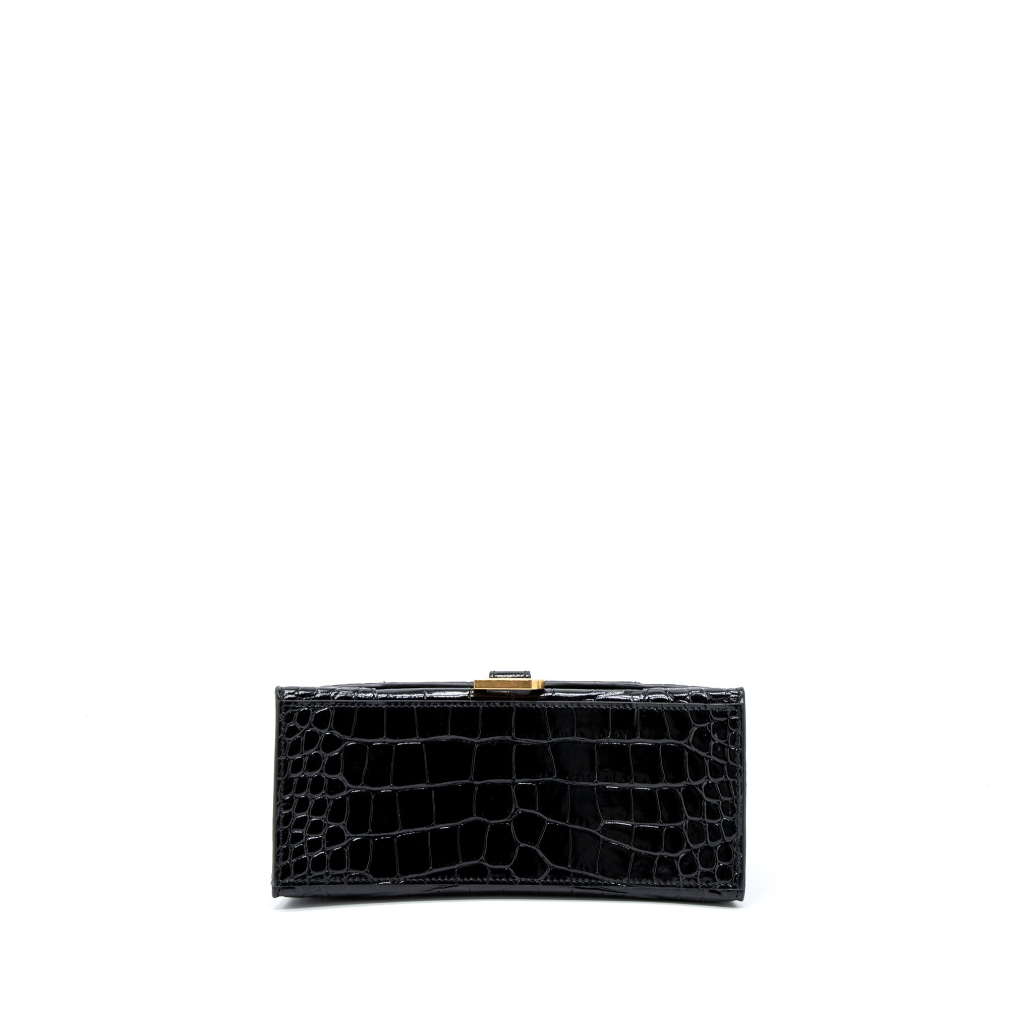 BALENCIAGA HOURGLASS SMALL HANDBAG CROC EMBOSSED CALFSKIN BLACK GHW