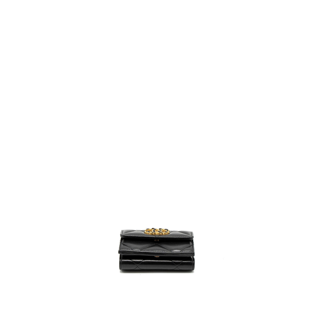 CHANEL 19 FLAP COMPACT WALLET LAMBSKIN BLACK GHW (MICROCHIP)