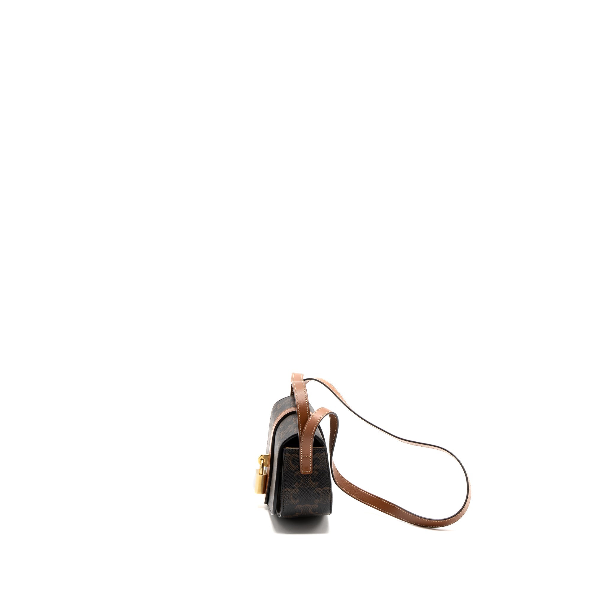 CELINE CLUTCH ON STRAP TABOU CALFSKIN/TRIOMPHE CANVAS TAN GHW