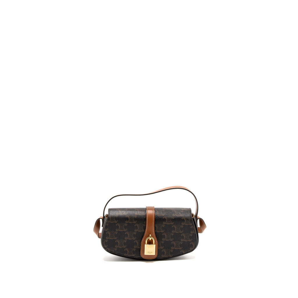 CELINE CLUTCH ON STRAP TABOU CALFSKIN/TRIOMPHE CANVAS TAN GHW