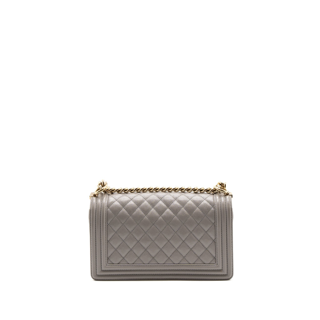 CHANEL MEDIUM BOY BAG CAVIAR LIGHT GREY LGHW