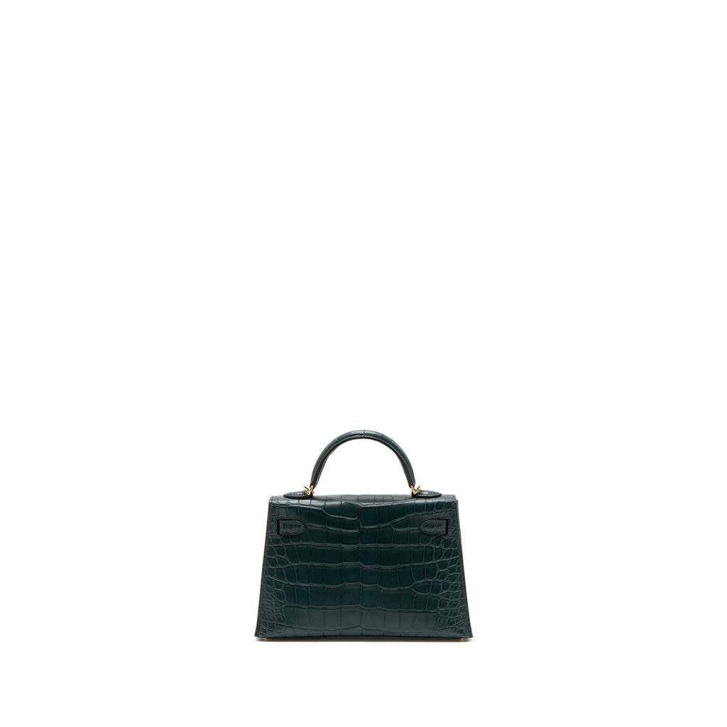 HERMES MINI KELLY II ALLIGATOR MISSISSIPPIENSIS MATTE 6O VERT CYPRES GHW