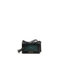 CHANEL SMALL BOY BAG CHEVRON CALFSKIN BLACK/IRIDESCENT BLUE BLACK HARDWARE