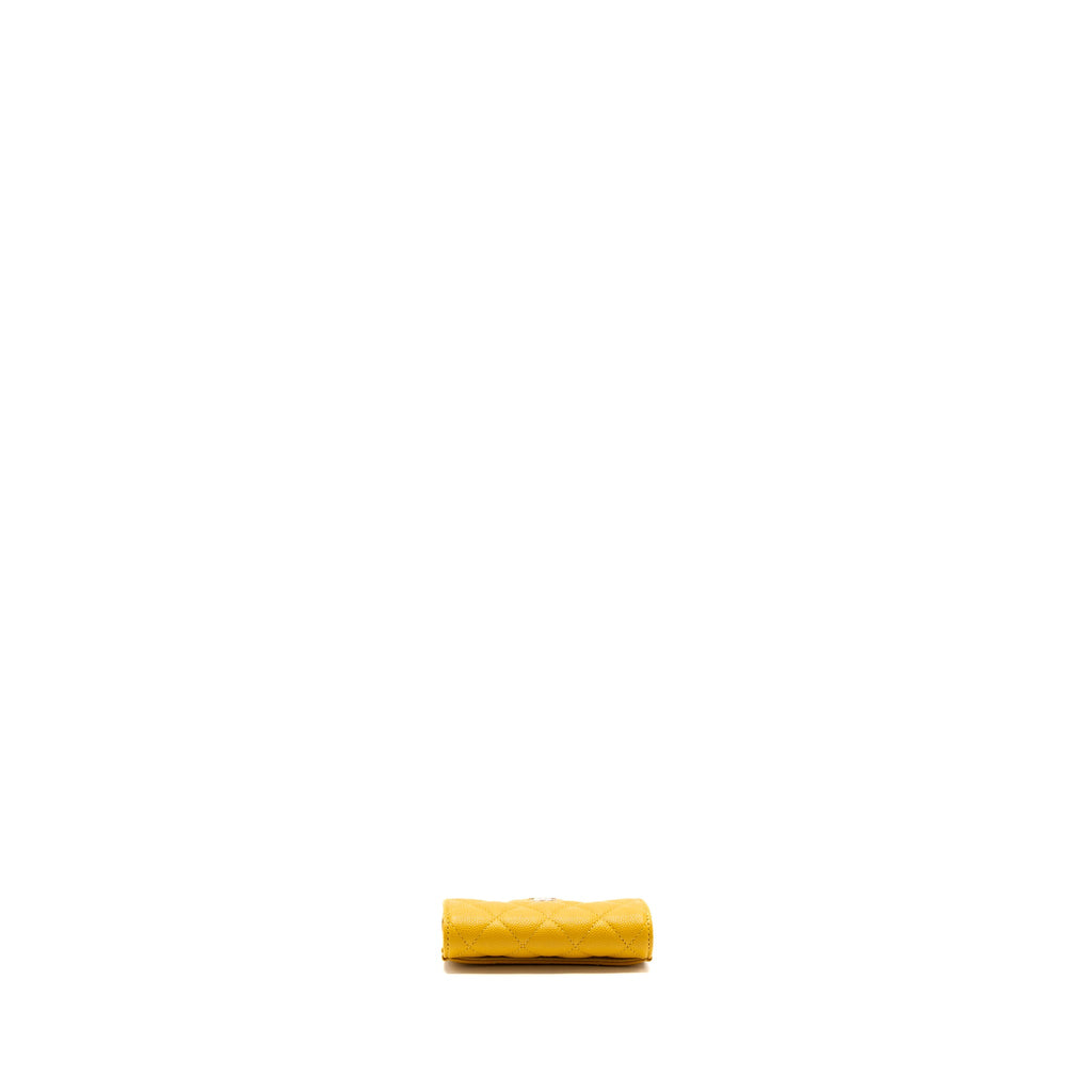 CHANEL 22A CLASSIC FLAP CARD HOLDER CAVIAR YELLOW GHW(MICROCHIP)