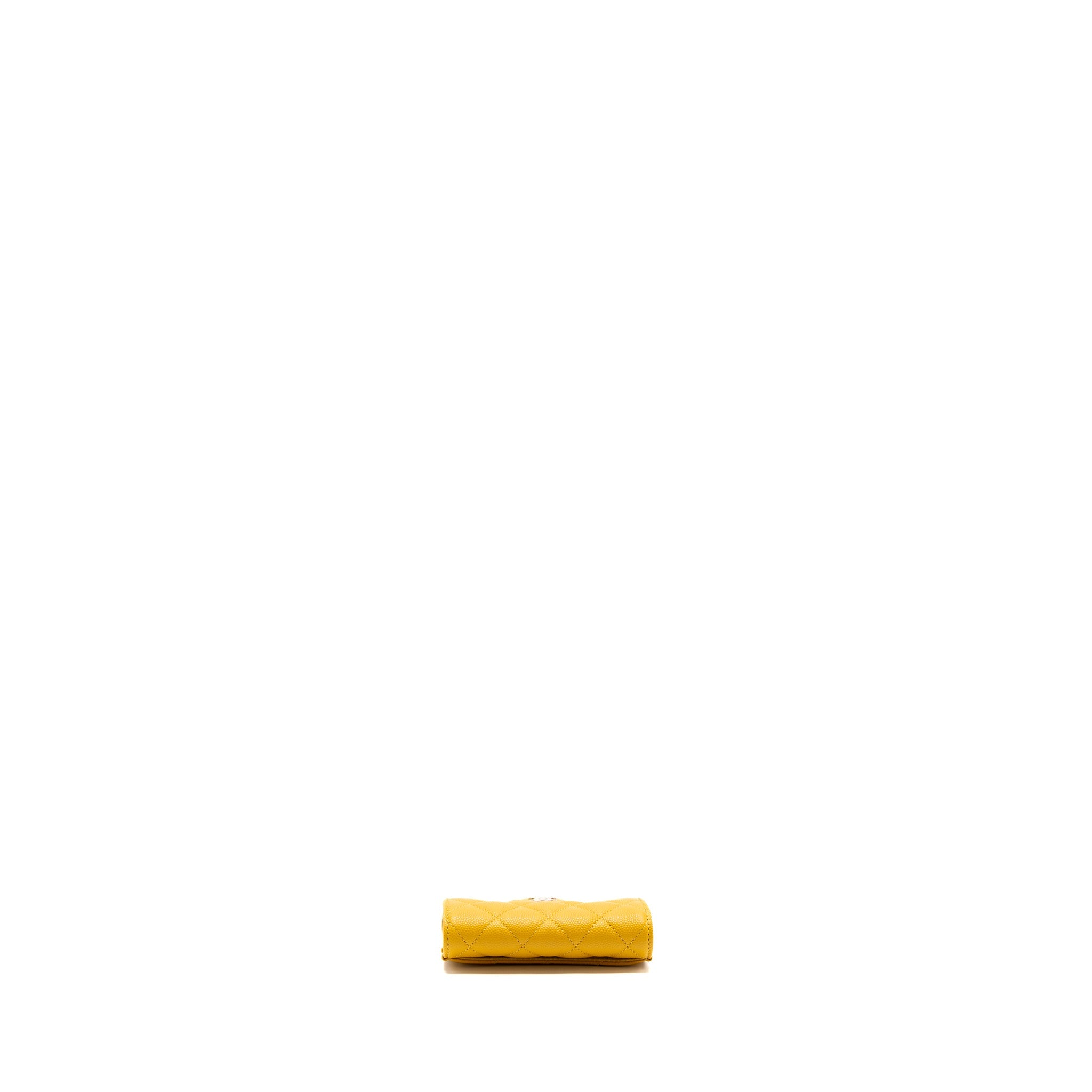 CHANEL 22A CLASSIC FLAP CARD HOLDER CAVIAR YELLOW GHW(MICROCHIP)