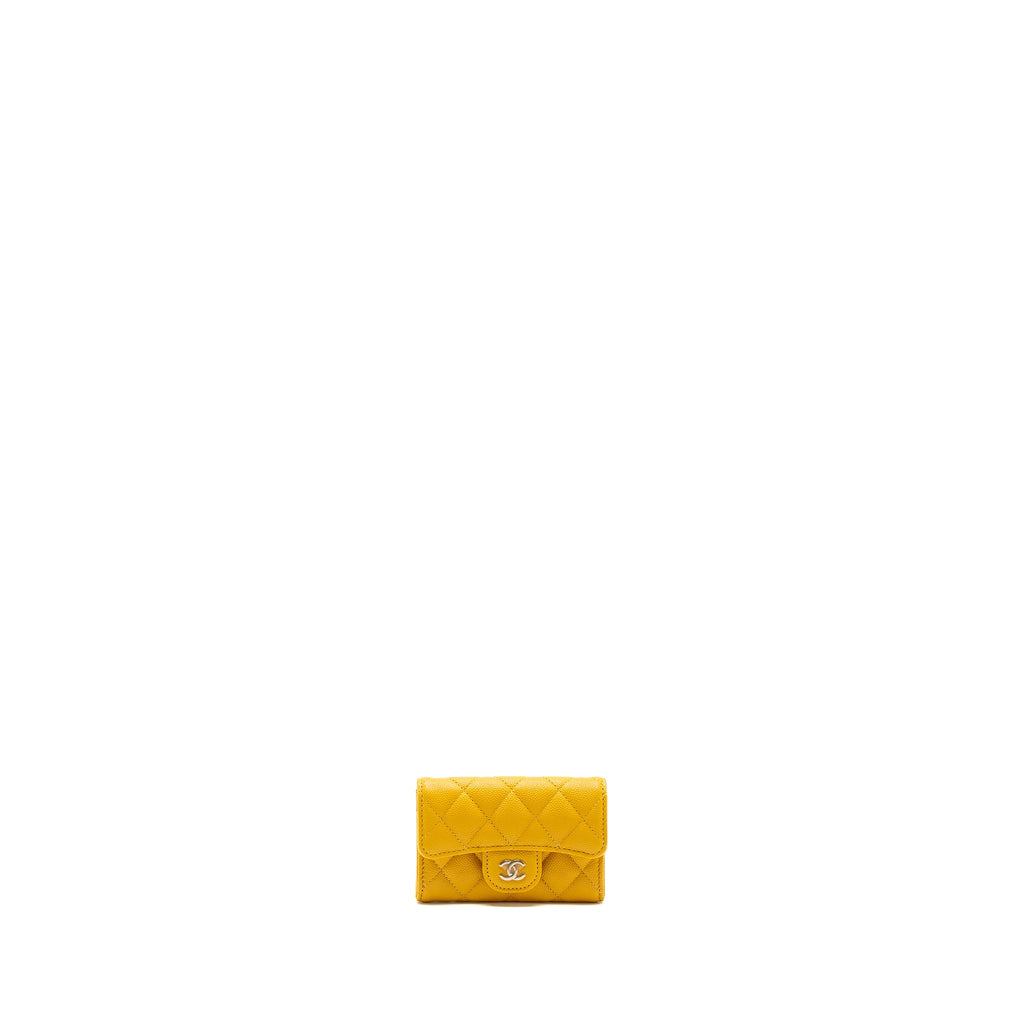 CHANEL 22A CLASSIC FLAP CARD HOLDER CAVIAR YELLOW GHW(MICROCHIP)