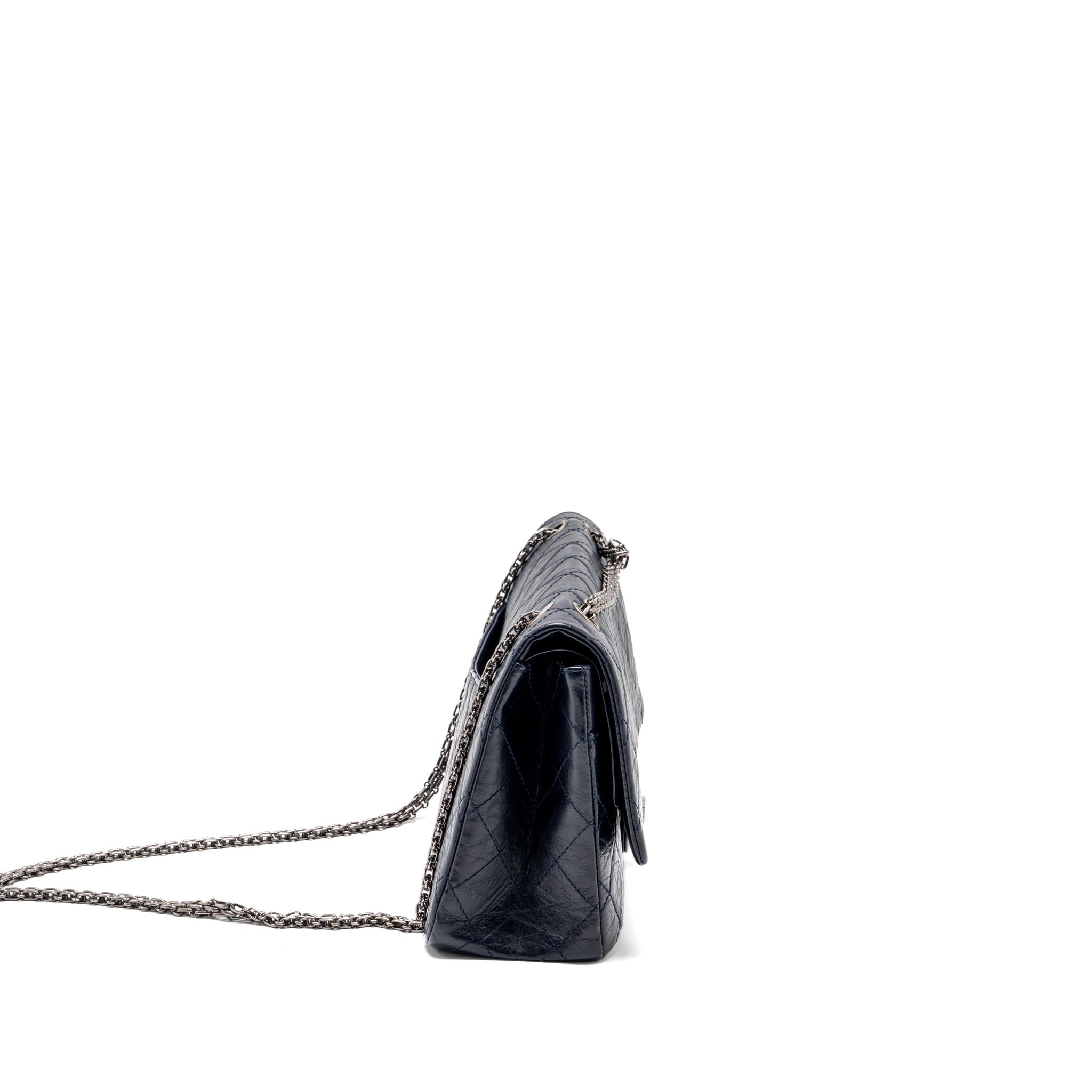 CHANEL MAXI 2.55 REISSUE FLAP BAG AGED CALFSKIN DARK BLUE RUTHENIUM HARDWARE