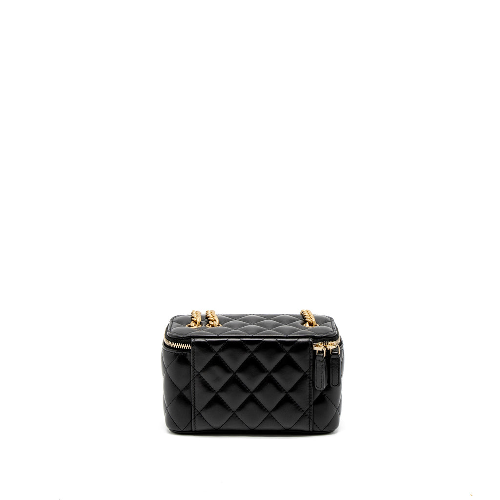 CHANEL 22K GOLD PILLAR ADJUSTABLE CHAIN LONG VANITY LAMBSKIN BLACK BRUSHED GHW(MICROCHIP)