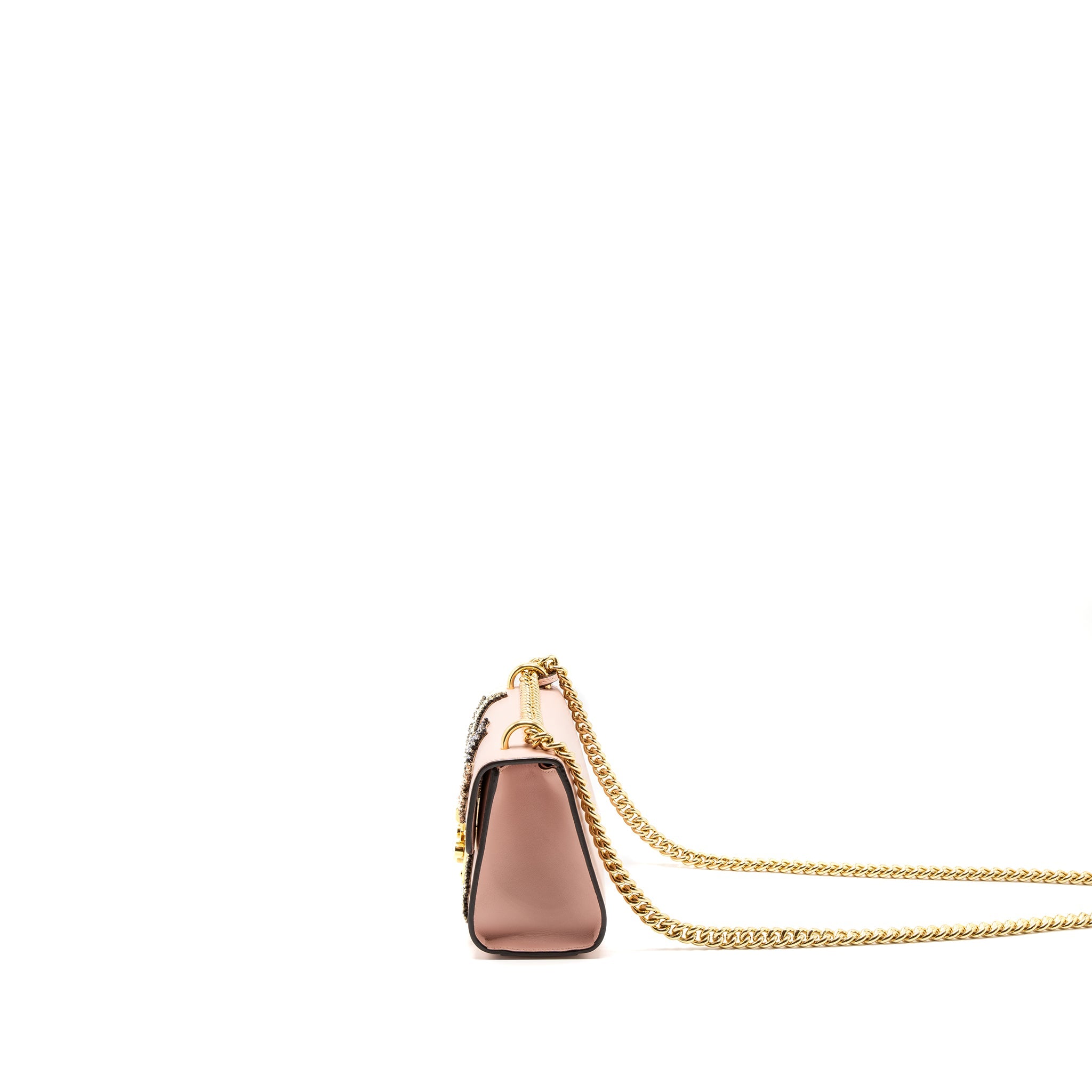 GUCCI PADLOCK CHAIN BAG CRYSTAL STAR LIMITED CALFSKIN PINK GHW