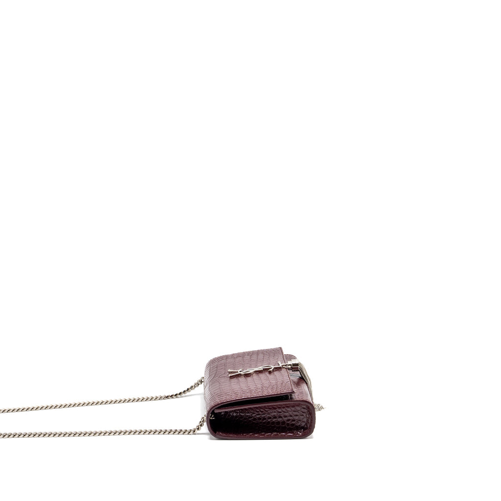 SAINT LAURENT/YSL KATE BAG CROC EMBOSSED CALFSKIN BURGUNDY SHW