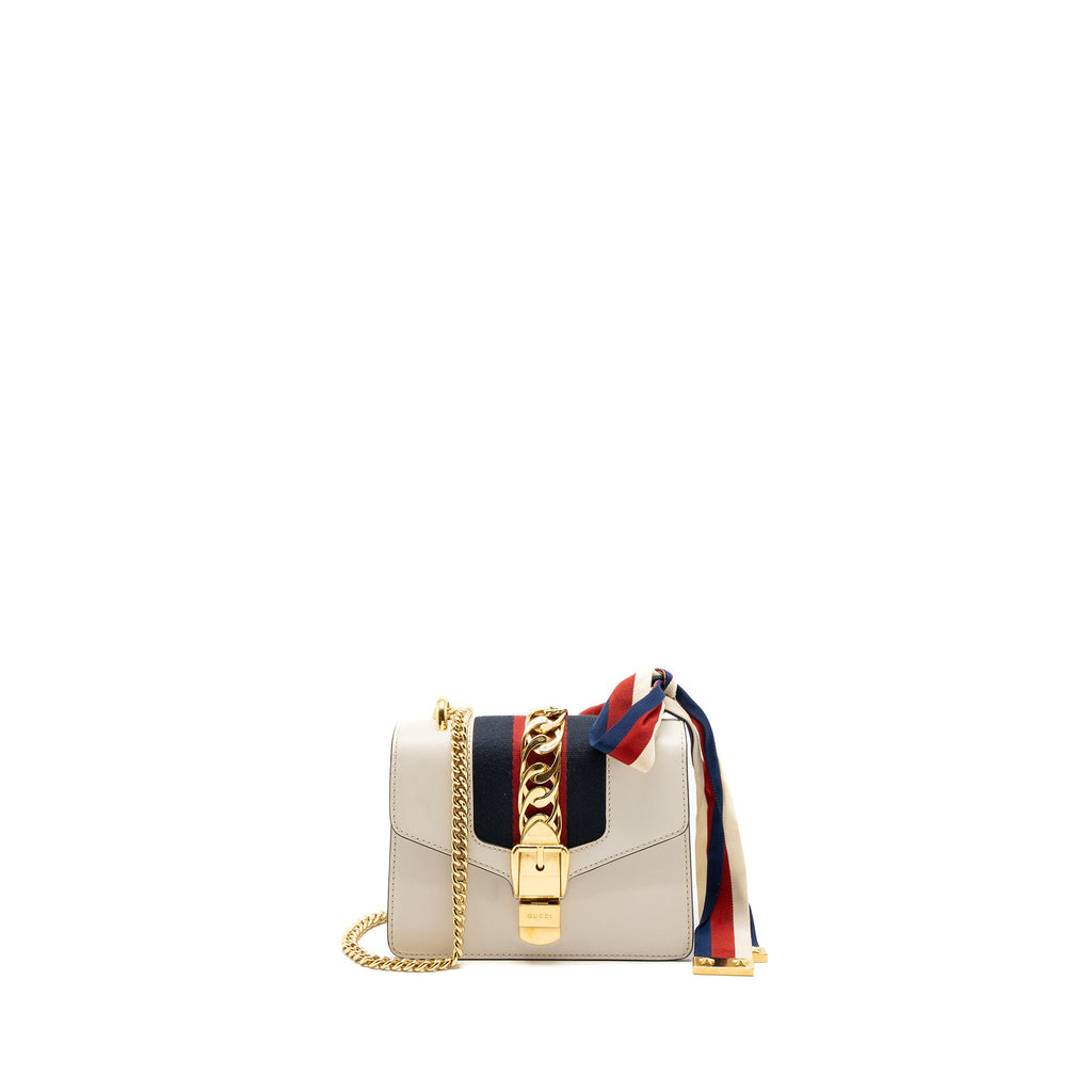 GUCCI MINI SYLVIE CHAIN BAG CALFSKIN WHITE/MULTICOLOUR GHW