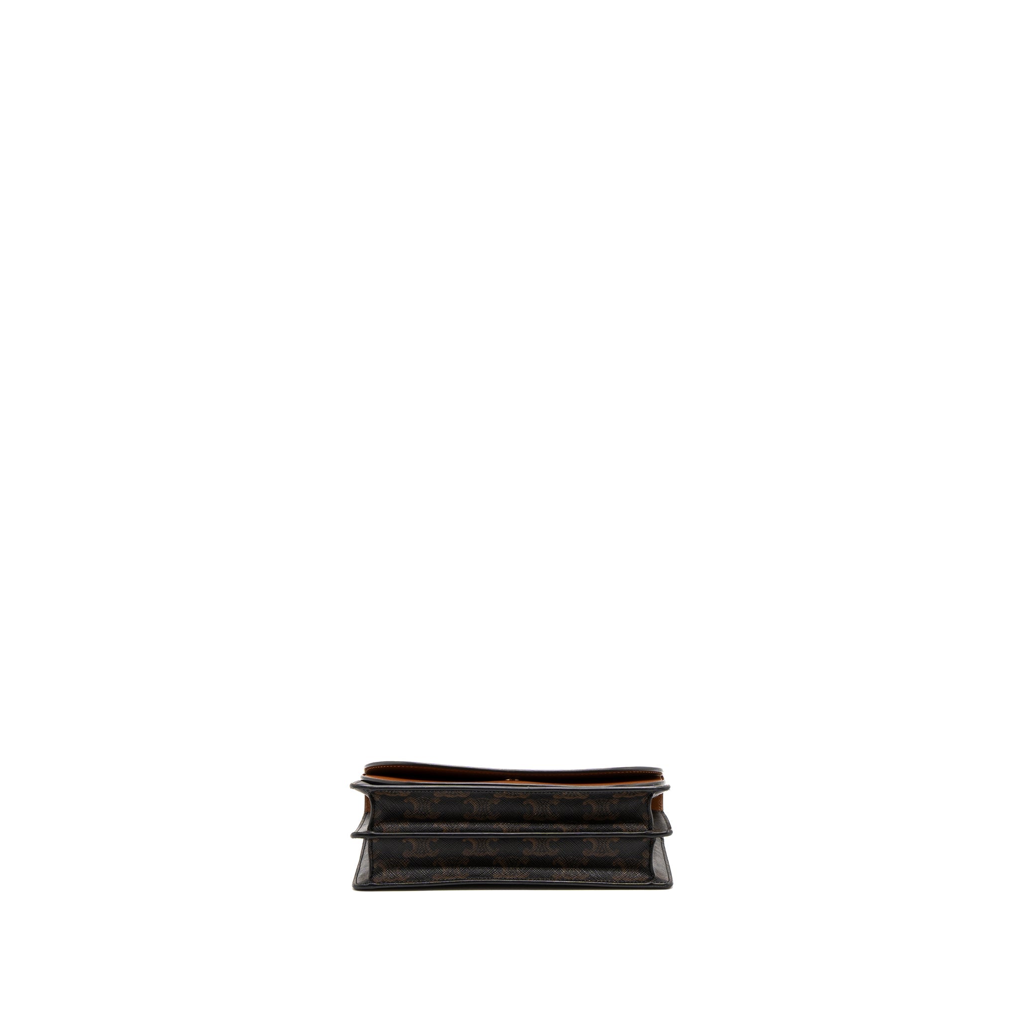 CELINE WALLET ON STRAP TRIOMPHE CANVAS/SMOOTH LAMBSKIN TAN GHW