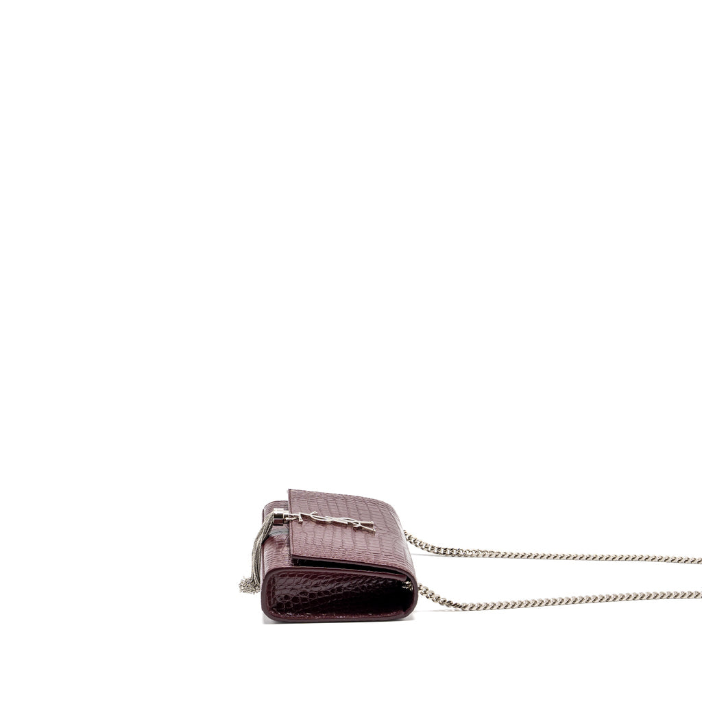 SAINT LAURENT/YSL KATE BAG CROC EMBOSSED CALFSKIN BURGUNDY SHW