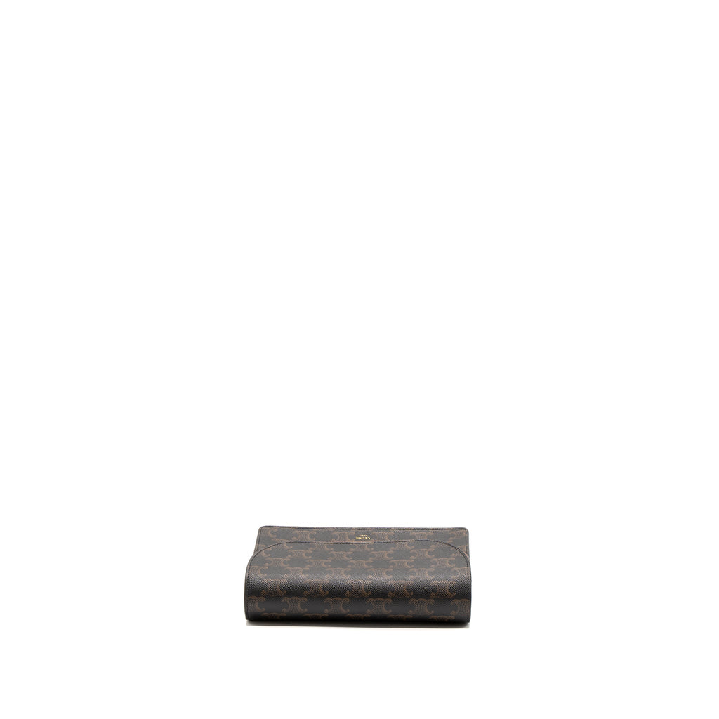 CELINE WALLET ON STRAP TRIOMPHE CANVAS/SMOOTH LAMBSKIN TAN GHW
