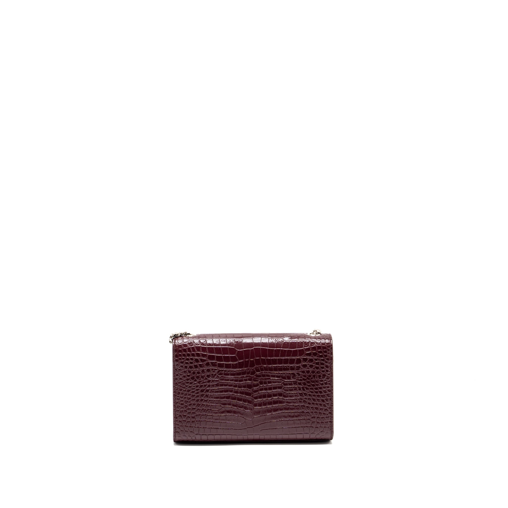 SAINT LAURENT/YSL KATE BAG CROC EMBOSSED CALFSKIN BURGUNDY SHW
