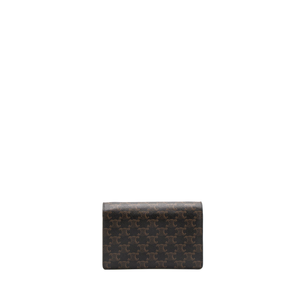 CELINE WALLET ON STRAP TRIOMPHE CANVAS/SMOOTH LAMBSKIN TAN GHW