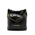 CHANEL LARGE 22 BAG SHINY CALFSKIN BLACK GHW (MICROCHIP)