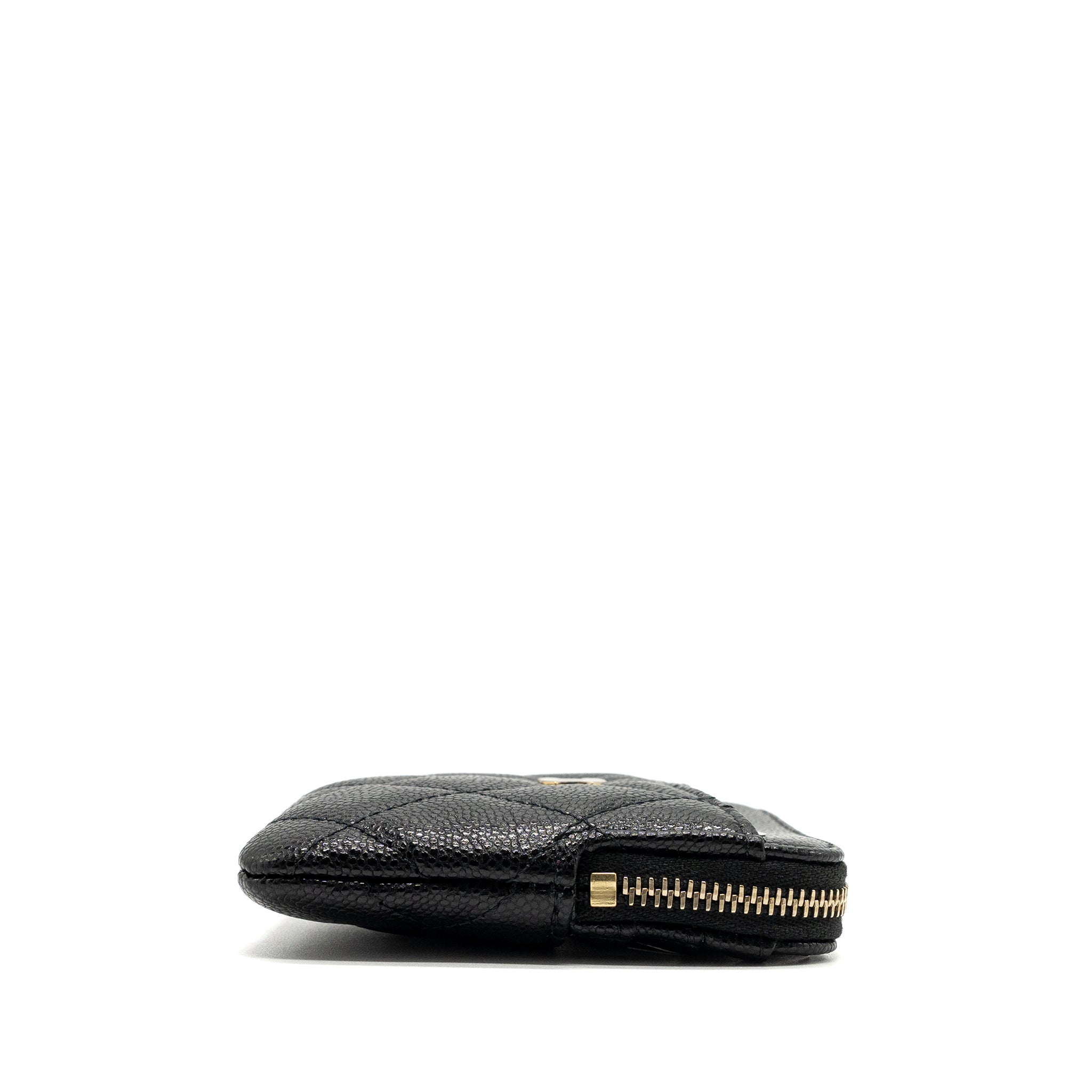 CHANEL SQUARE ZIPPER POUCH CARD HOLDER CAVIAR BLACK LGHW (MICROCHIP)