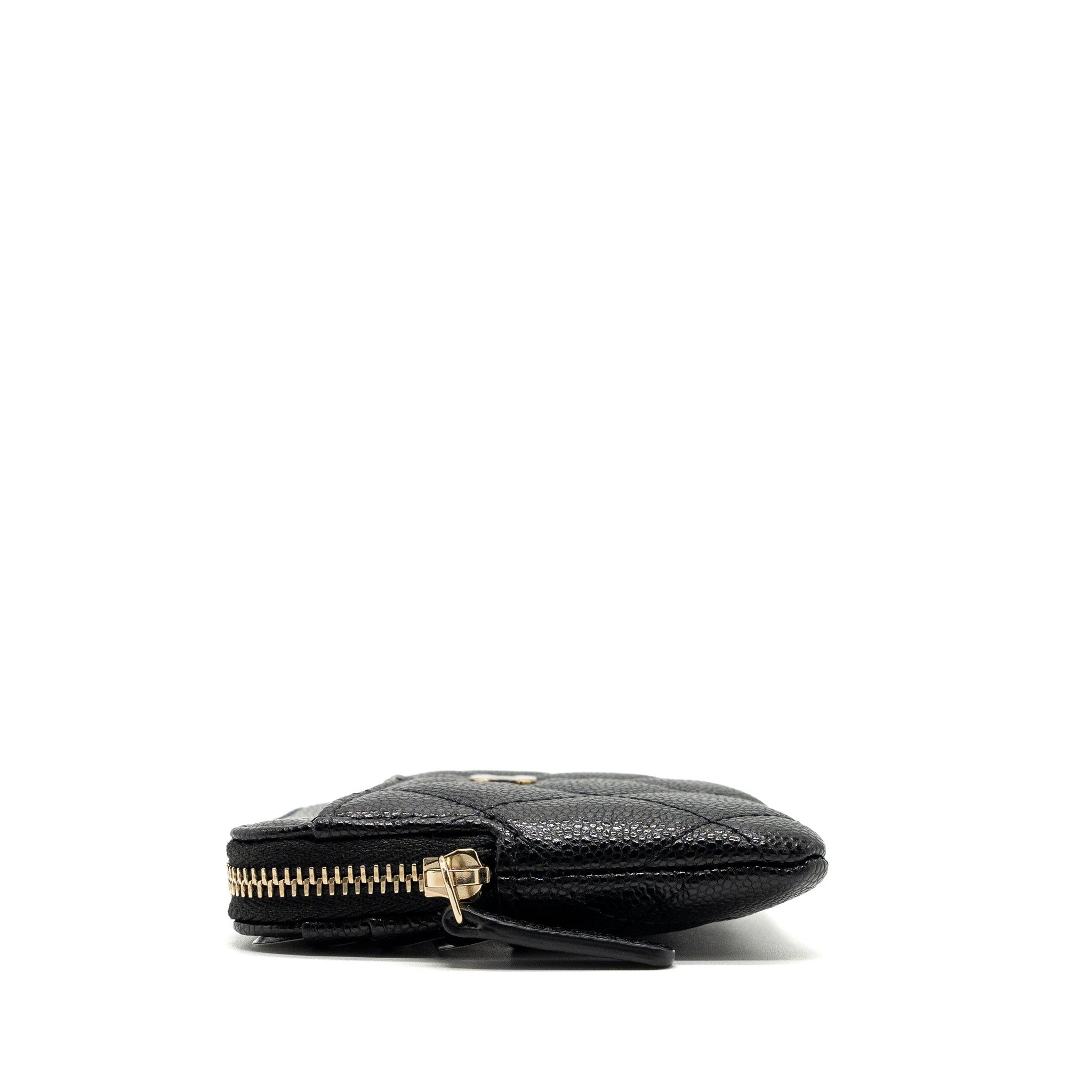 CHANEL SQUARE ZIPPER POUCH CARD HOLDER CAVIAR BLACK LGHW (MICROCHIP)