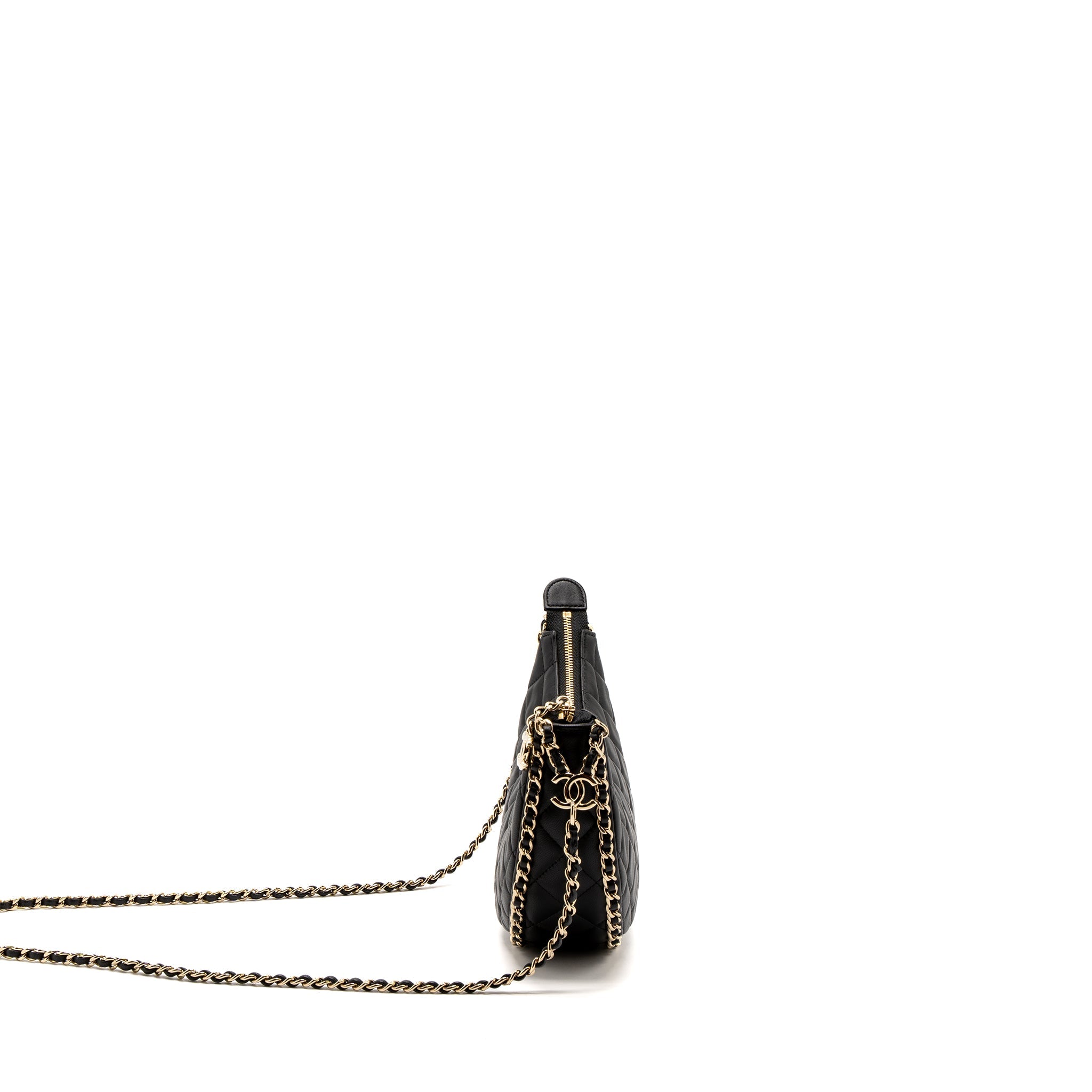 CHANEL SMALL MOON HOBO BAG LAMBSKIN BLACK LGHW (MICROCHIP)