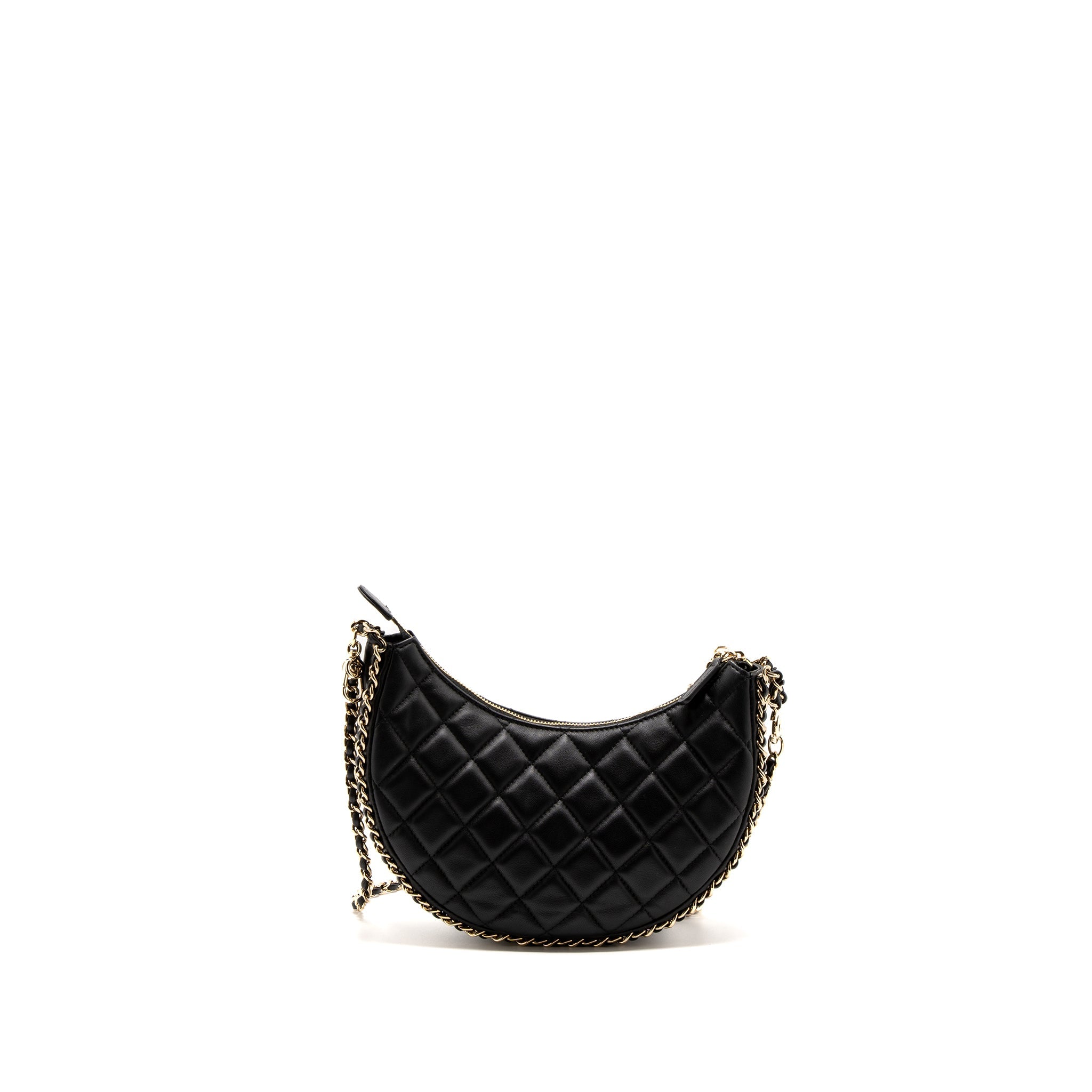 CHANEL SMALL MOON HOBO BAG LAMBSKIN BLACK LGHW (MICROCHIP)
