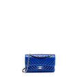 CHANEL SMALL CLASSIC DOUBLE FLAP BAG CHEVRON LAMBSKIN BLUE LGHW