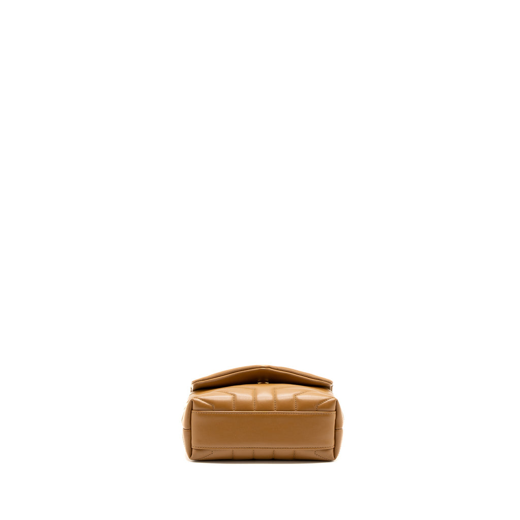 SAINT LAURENT TOY LOULOU TOY STRAP BAG CALFSKIN CARAMEL GHW
