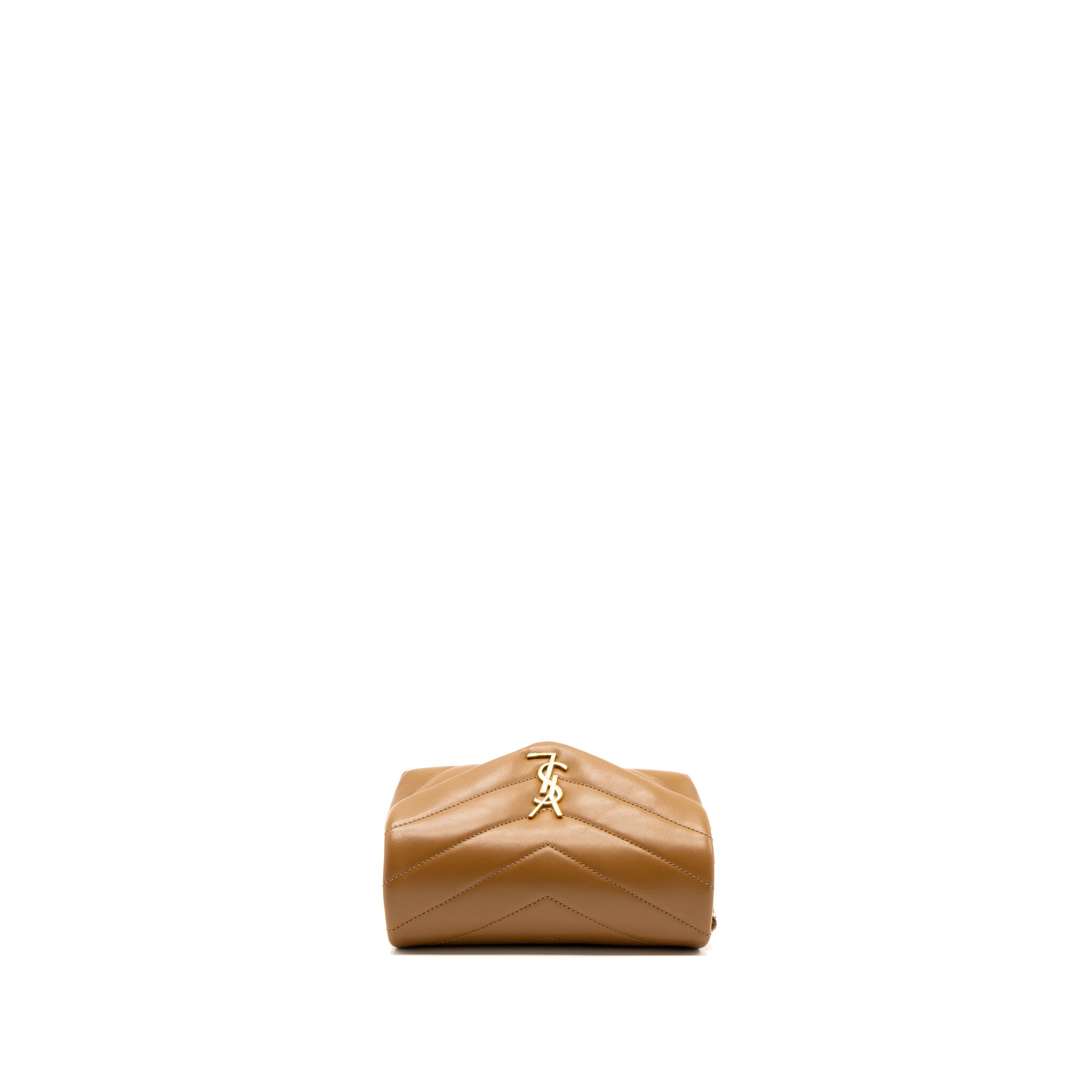SAINT LAURENT TOY LOULOU TOY STRAP BAG CALFSKIN CARAMEL GHW
