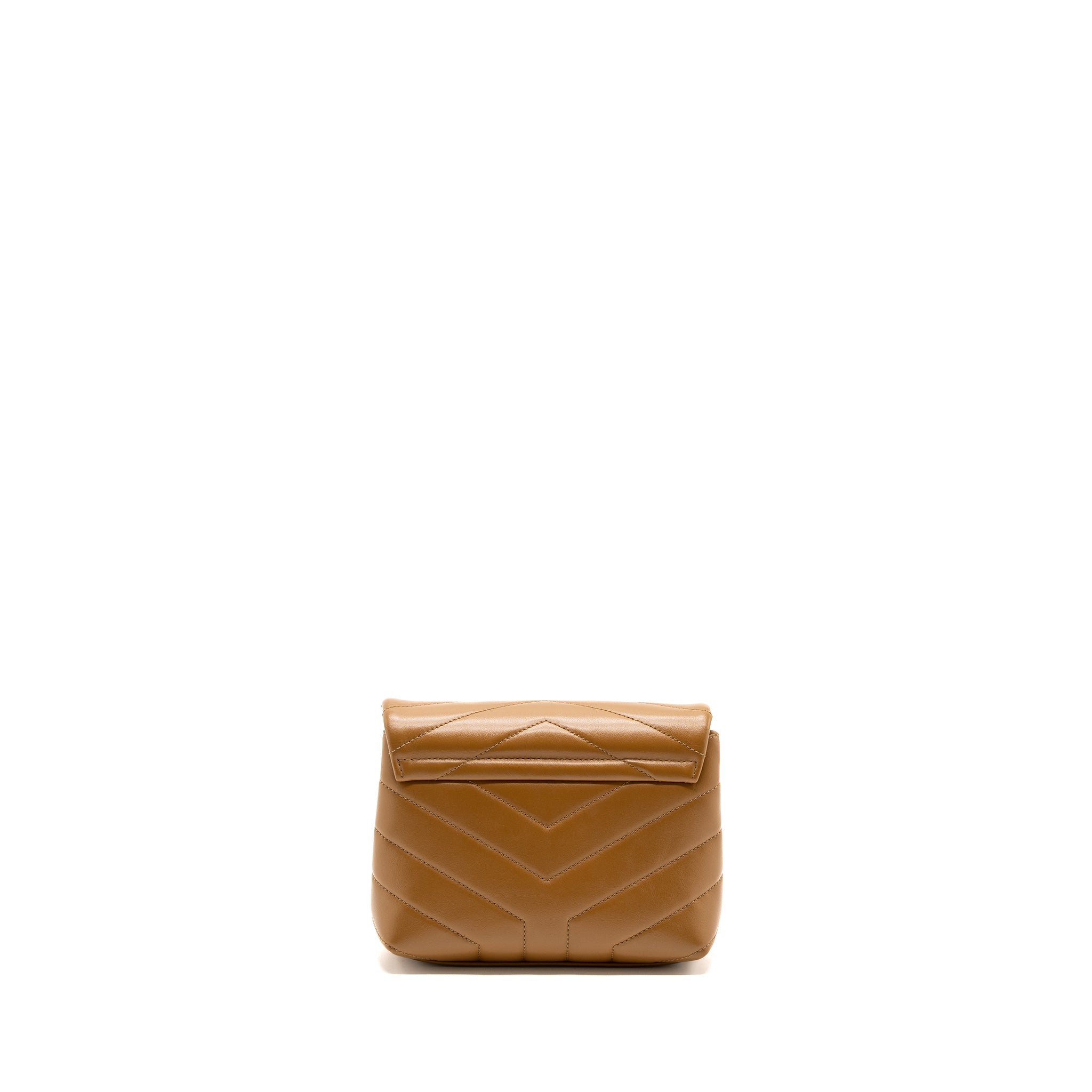 SAINT LAURENT TOY LOULOU TOY STRAP BAG CALFSKIN CARAMEL GHW