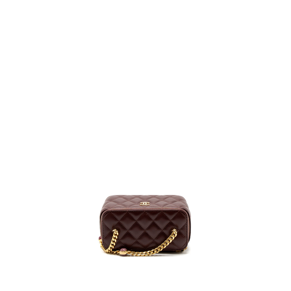 CHANEL LONG VANITY WITH GEM CHAIN LAMBSKIN BURGUNDY GHW (MICROCHIP)