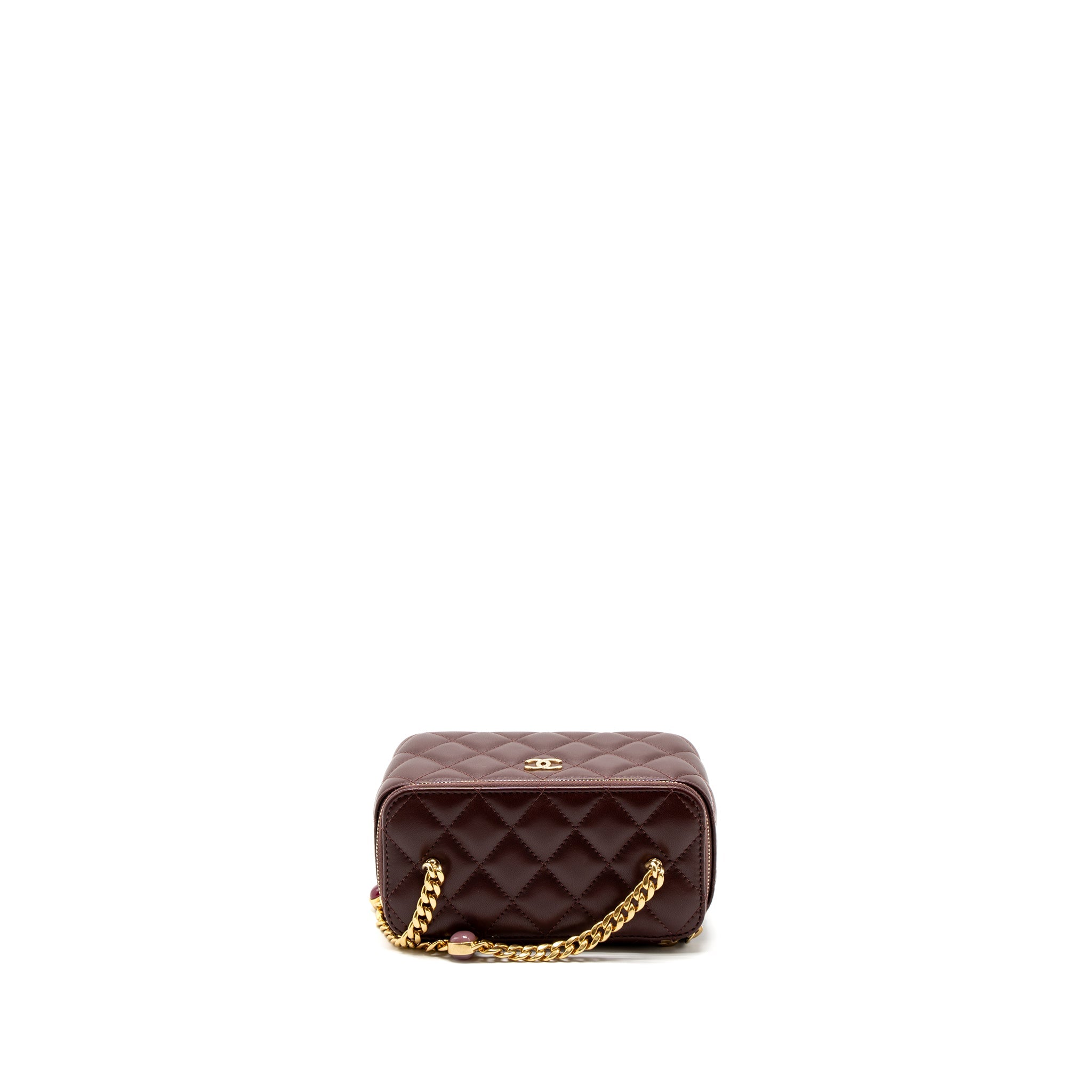 CHANEL LONG VANITY WITH GEM CHAIN LAMBSKIN BURGUNDY GHW (MICROCHIP)