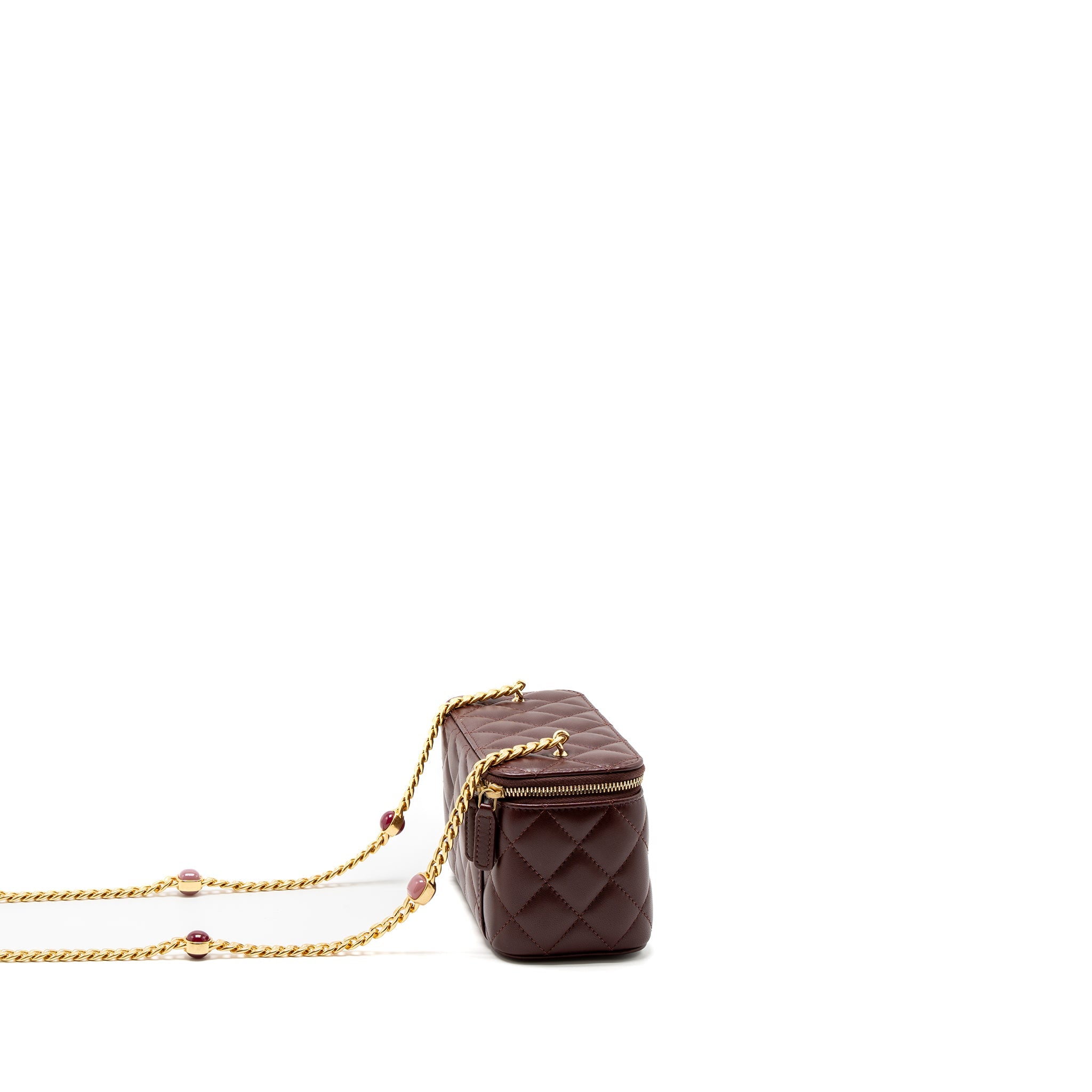 CHANEL LONG VANITY WITH GEM CHAIN LAMBSKIN BURGUNDY GHW (MICROCHIP)