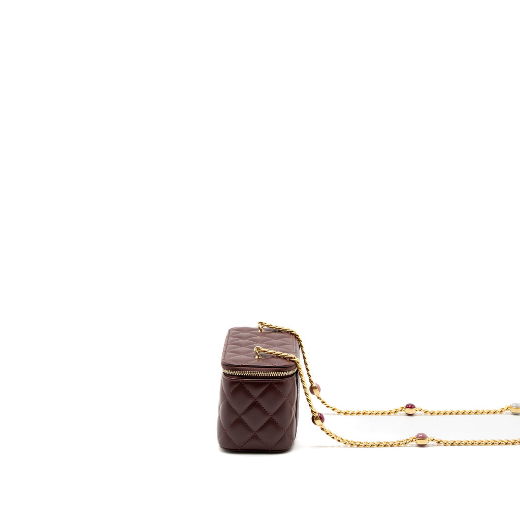CHANEL LONG VANITY WITH GEM CHAIN LAMBSKIN BURGUNDY GHW (MICROCHIP)