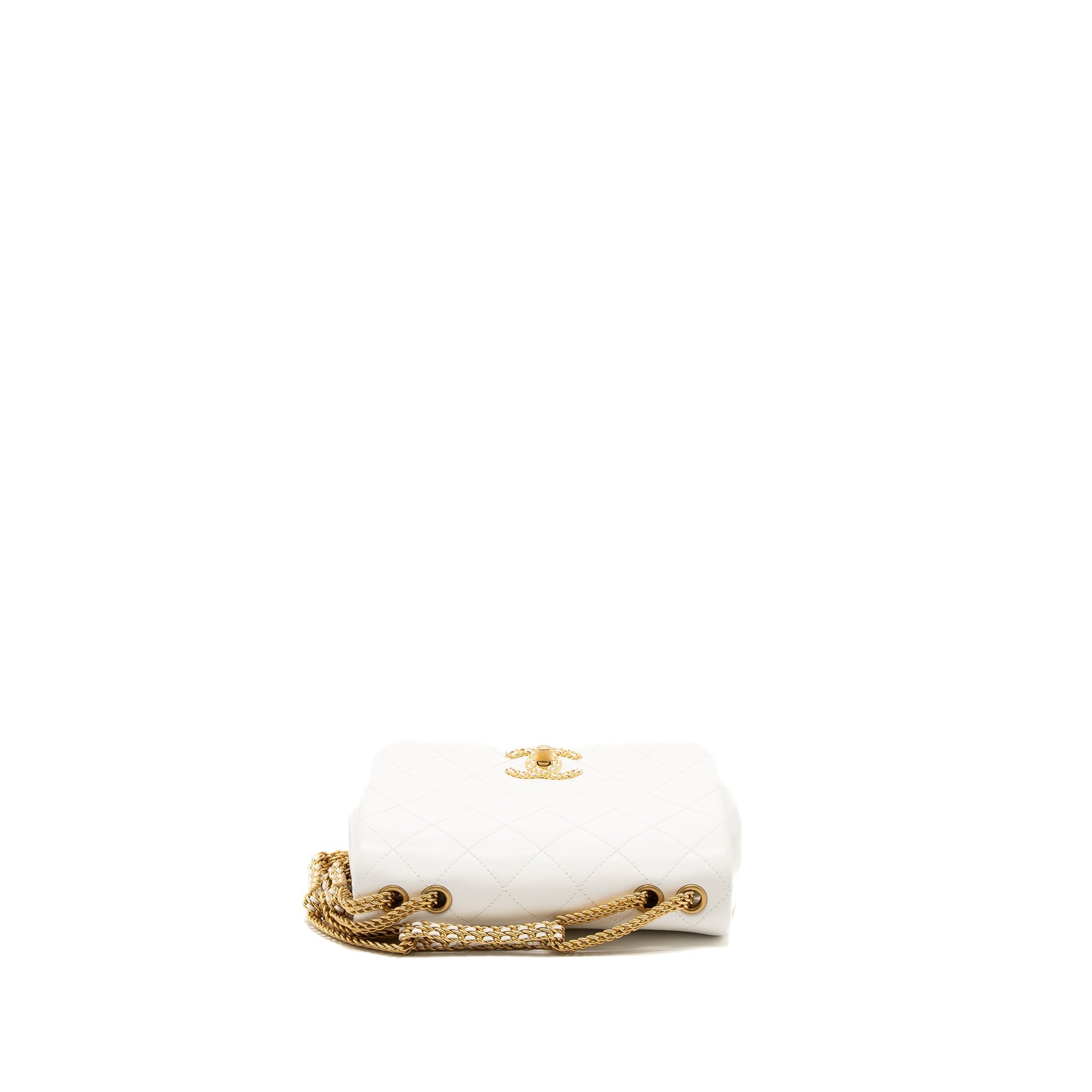 CHANEL FLAP BAG WITH DETAILED CC LOGO CALFSKIN WHITE BRUSHED GHW