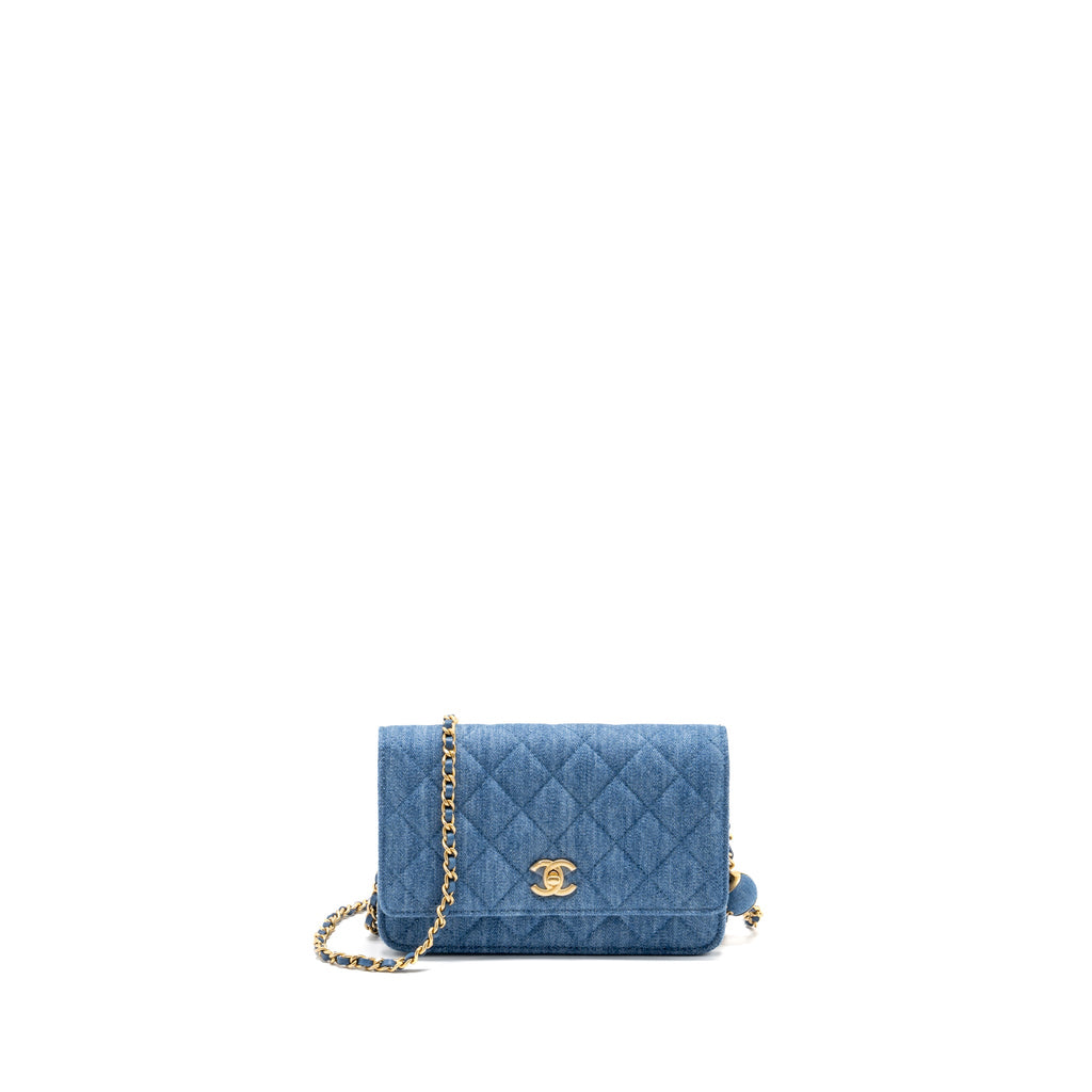 CHANEL PEARL CRUSH WALLET ON CHAIN DENIM BLUE GHW (MICROCHIP)