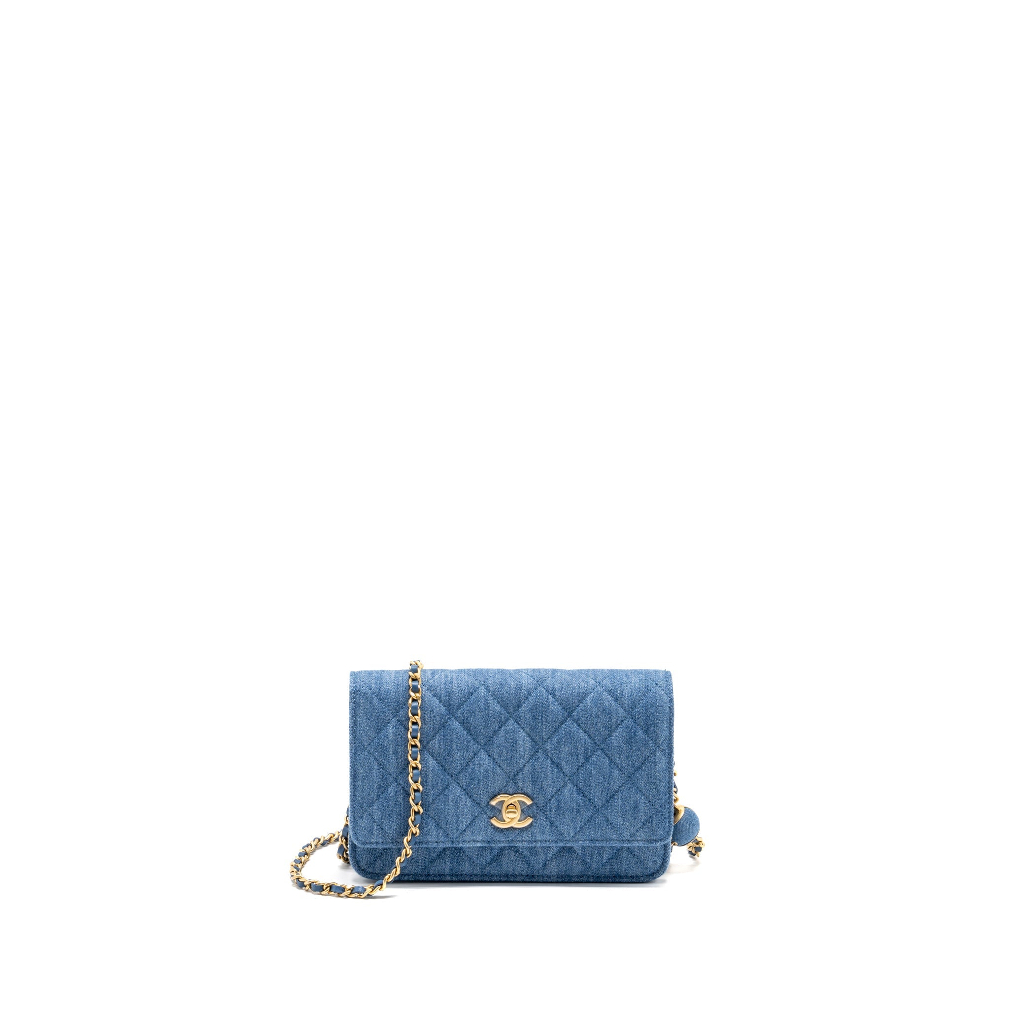 CHANEL PEARL CRUSH WALLET ON CHAIN DENIM BLUE GHW (MICROCHIP)