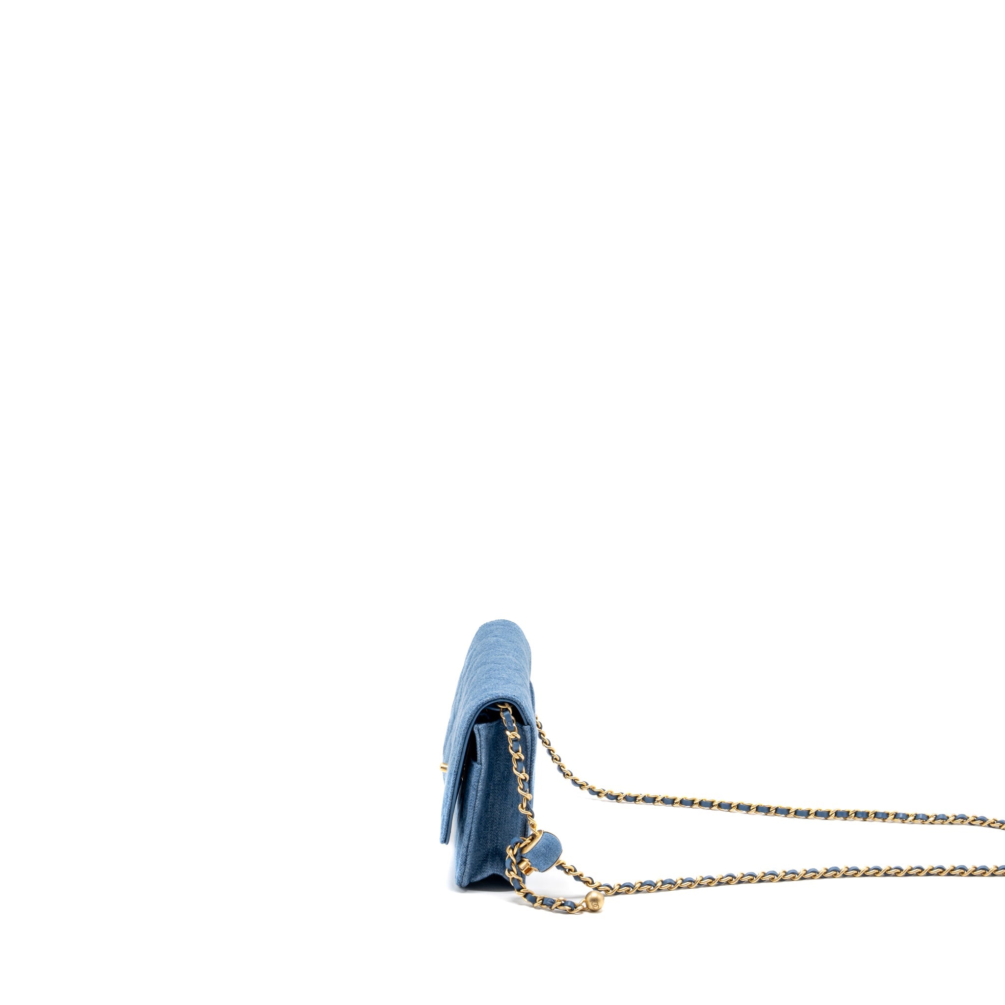 CHANEL PEARL CRUSH WALLET ON CHAIN DENIM BLUE GHW (MICROCHIP)