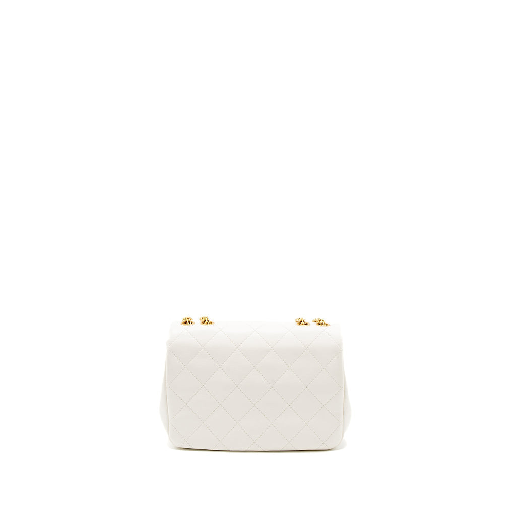 CHANEL FLAP BAG WITH DETAILED CC LOGO CALFSKIN WHITE BRUSHED GHW