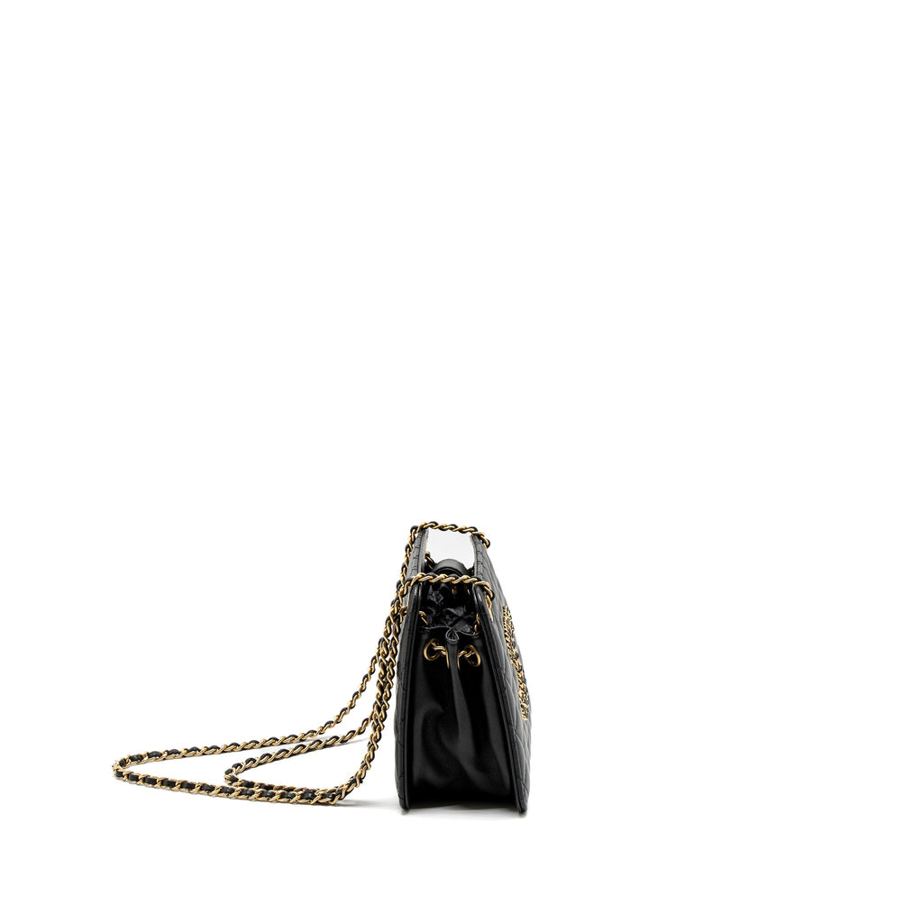 CHANEL GIANT CC LOGO MINI TOTE BAG LAMBSKIN BLACK GHW