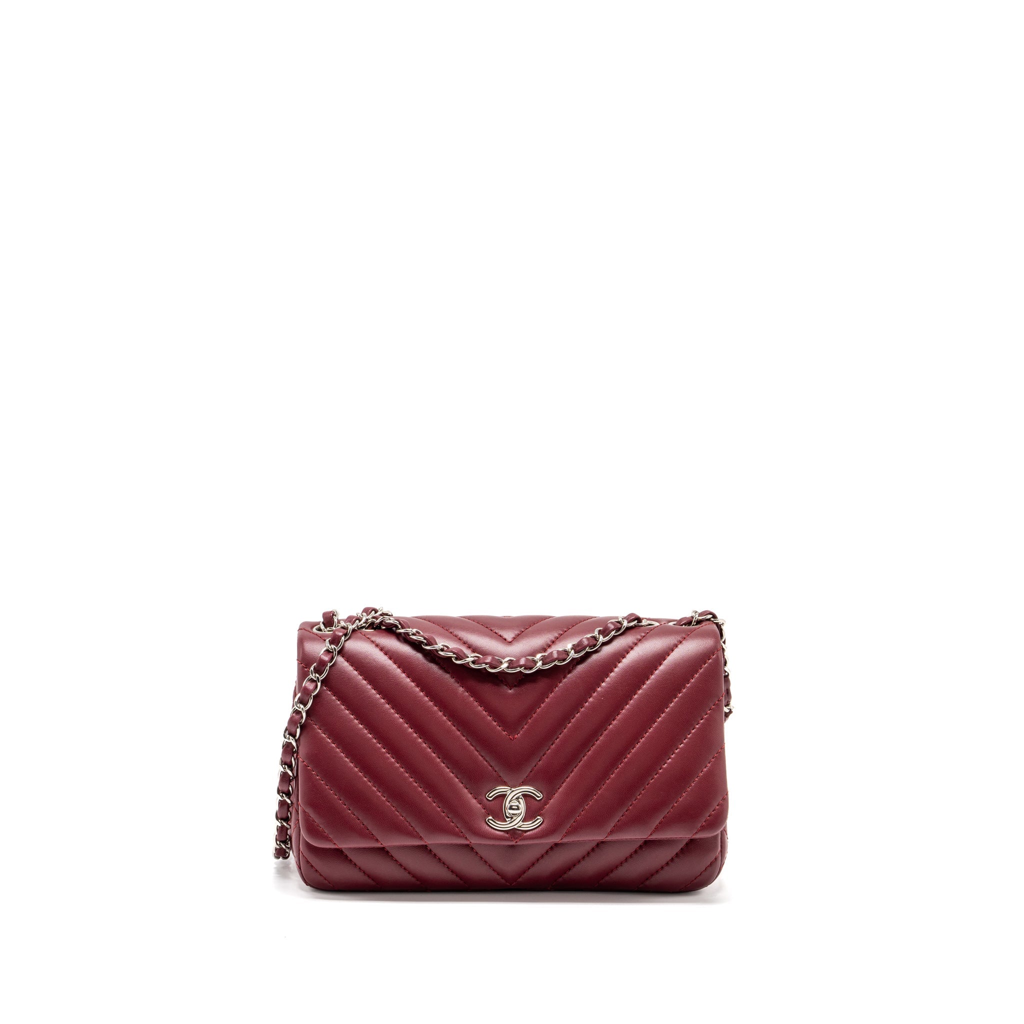 CHANEL CHEVRON FLAP BAG LAMBSKIN DARK RED SHW