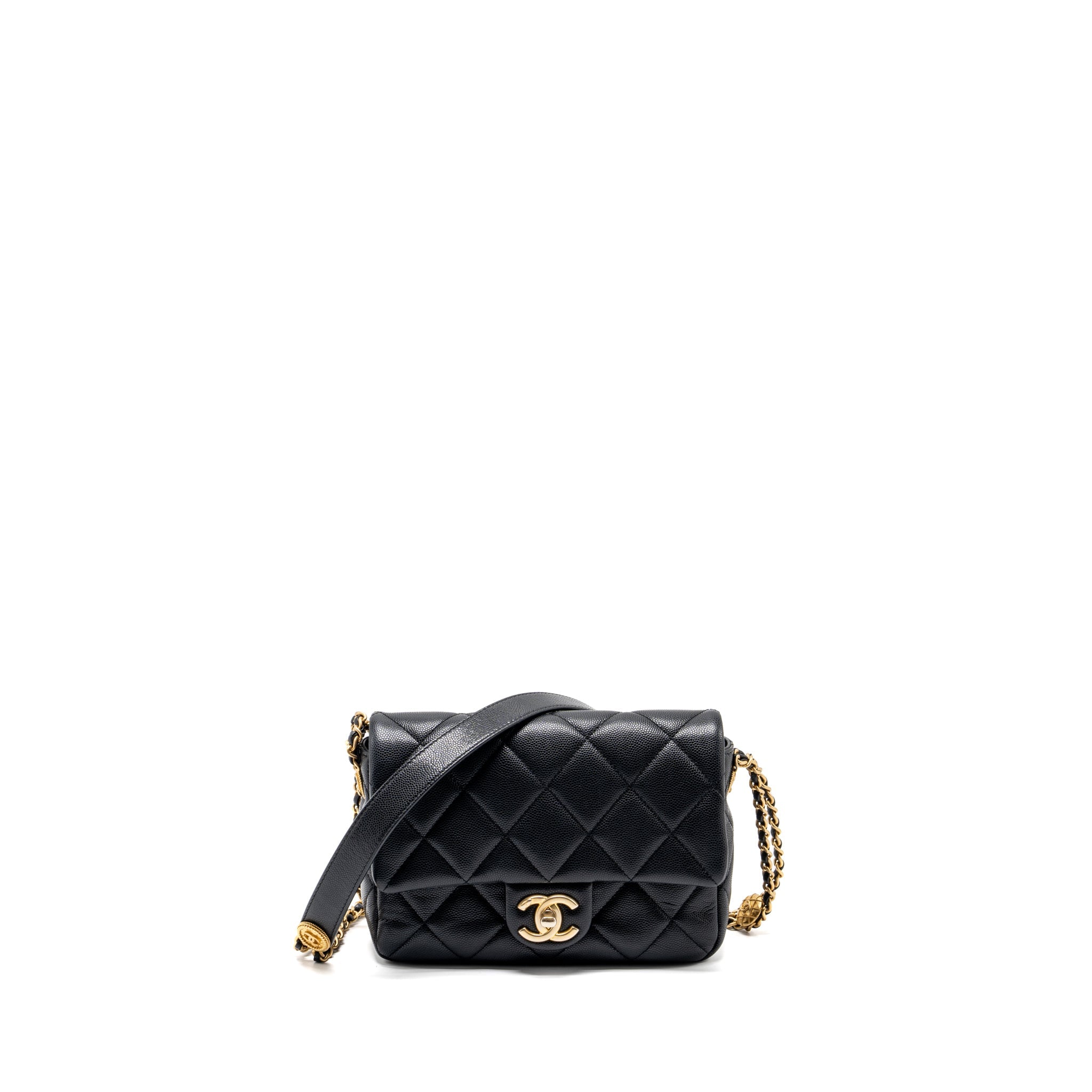 CHANEL TWIST YOUR BUTTON QUILTED FLAP BAG CAVIAR BLACK GHW (MICROCHIP)