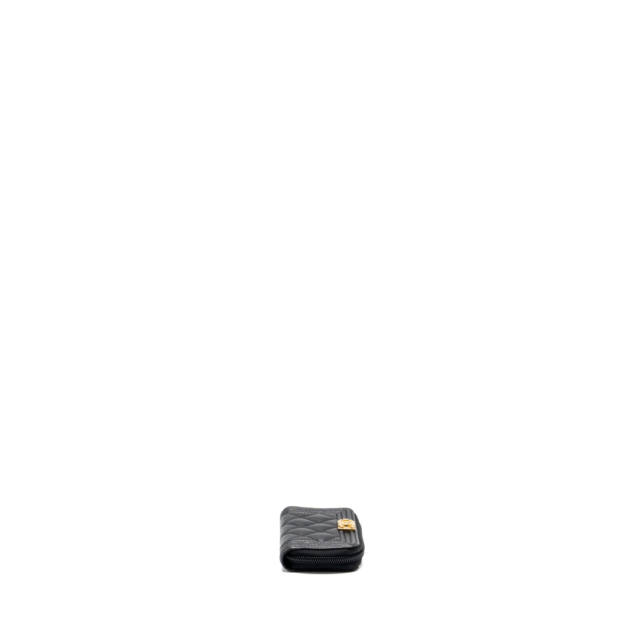 CHANEL BOY ZIP CARD HOLDER CAVIAR BLACK GHW