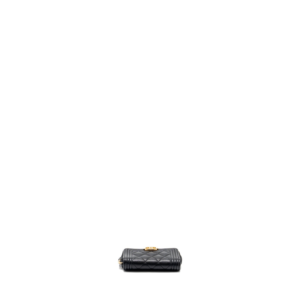 CHANEL BOY ZIP CARD HOLDER CAVIAR BLACK GHW
