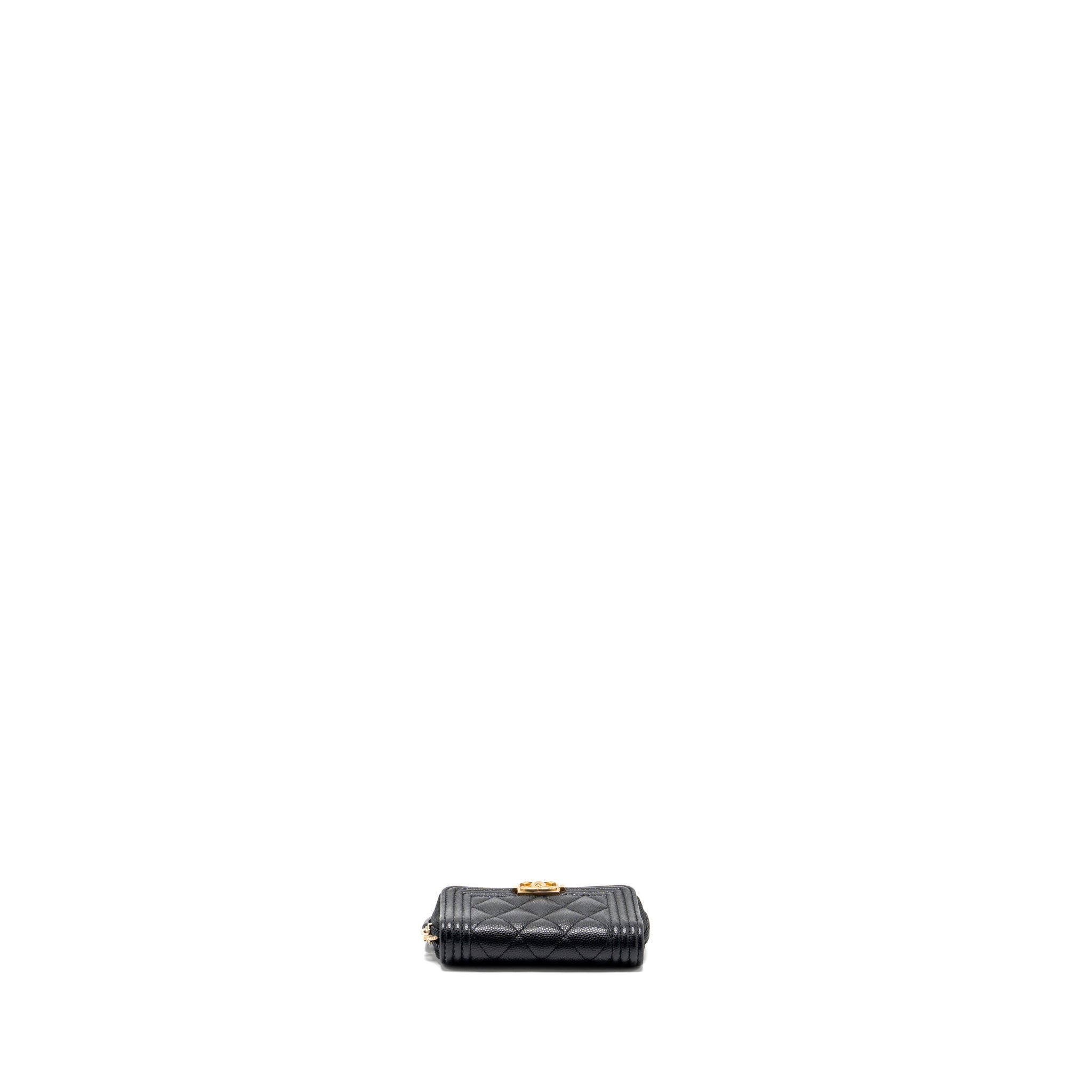 CHANEL BOY ZIP CARD HOLDER CAVIAR BLACK GHW